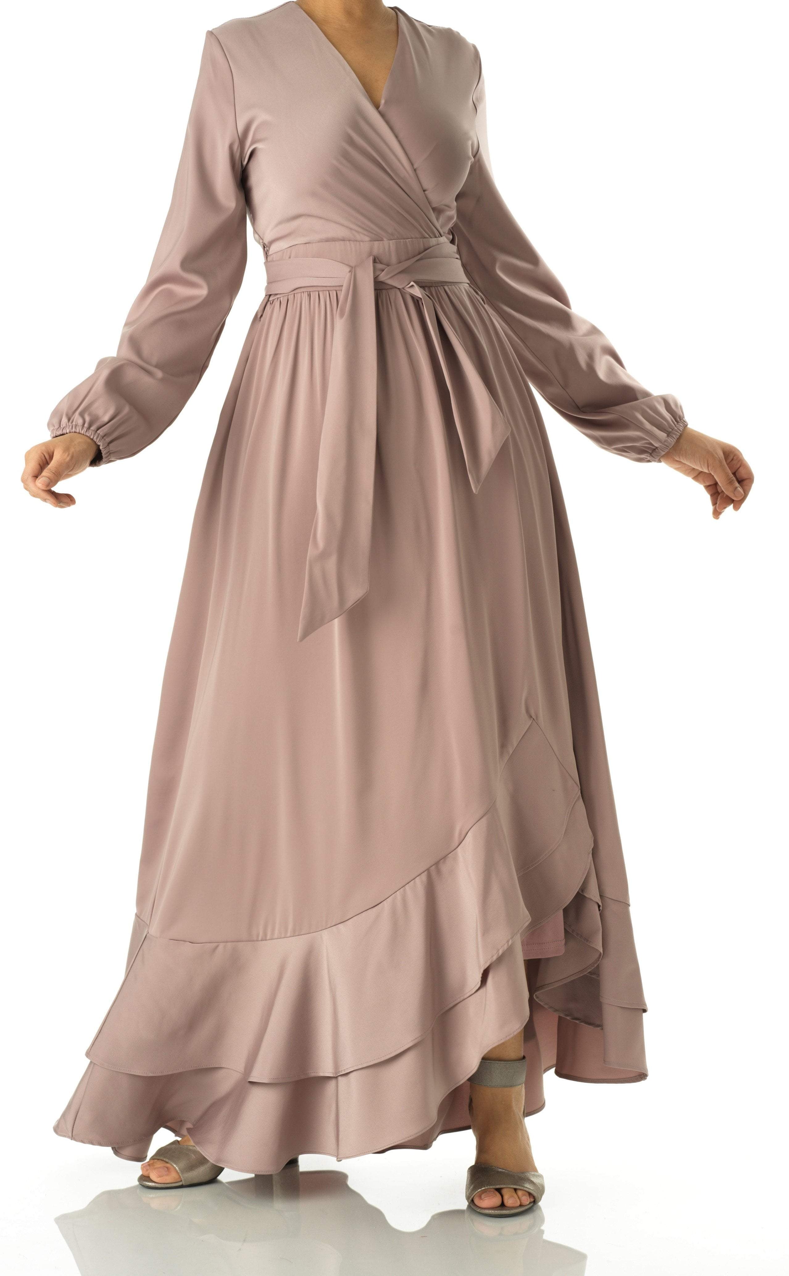 Dusty pearl Adore me Mink satin long sleeve maxi dress Kabayare