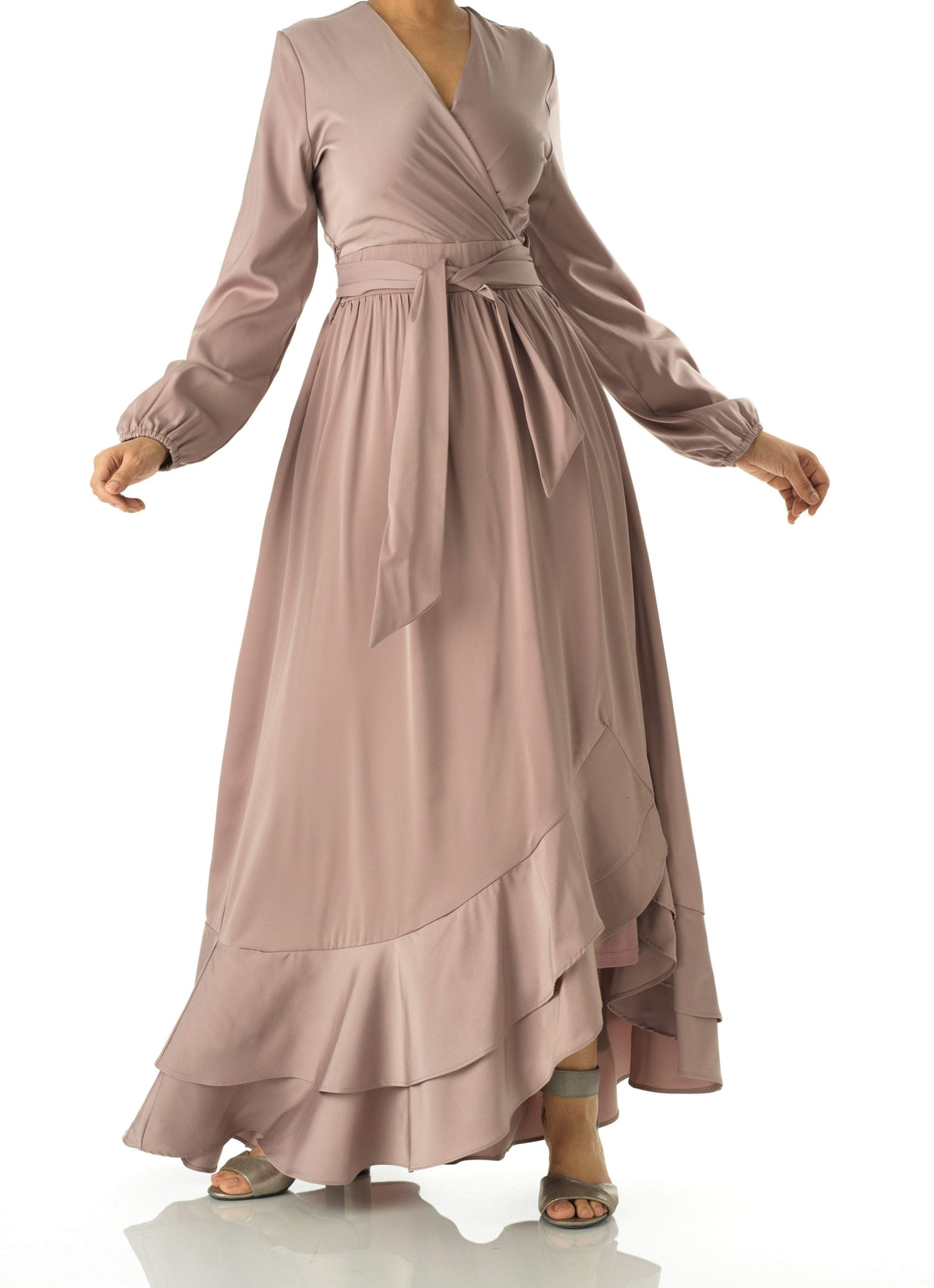 Dusty pearl Adore me Mink satin long sleeve maxi dress Kabayare