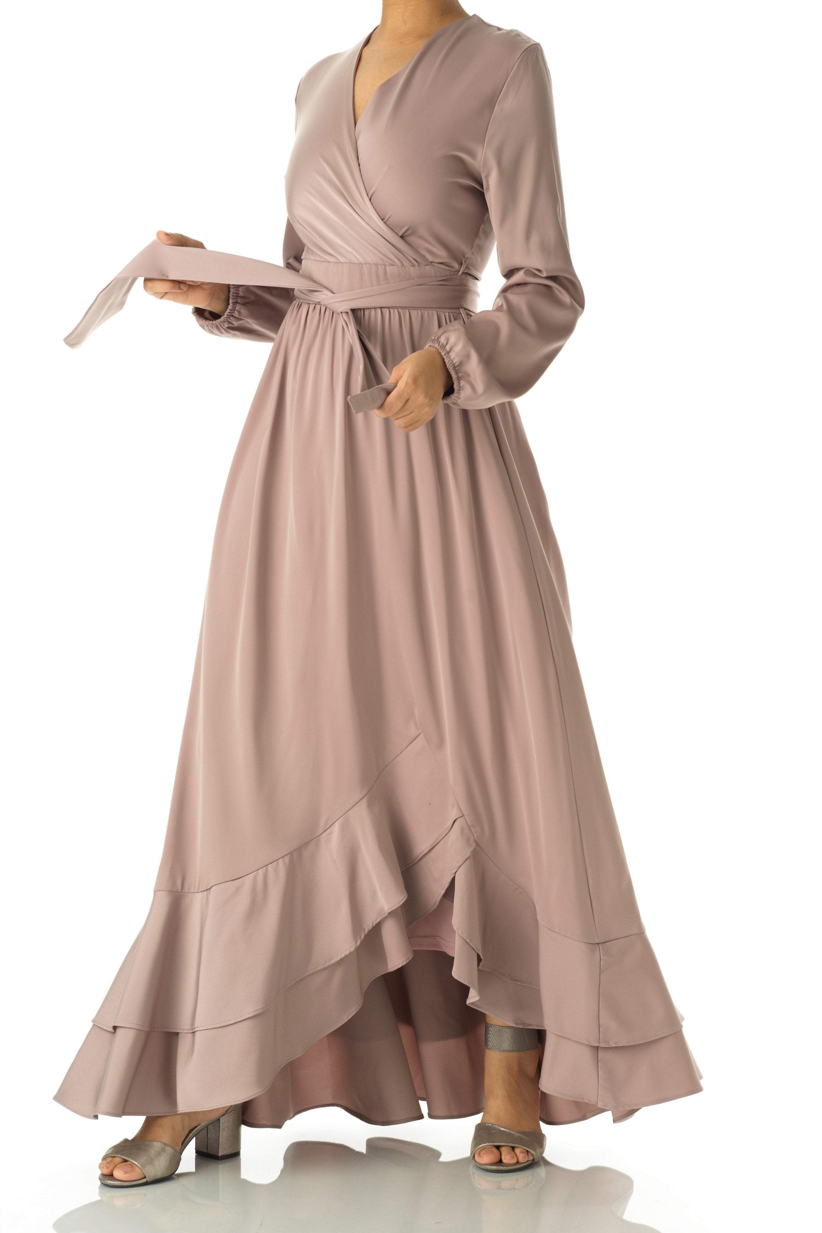 Dusty pearl Adore me Mink satin long sleeve maxi dress Kabayare