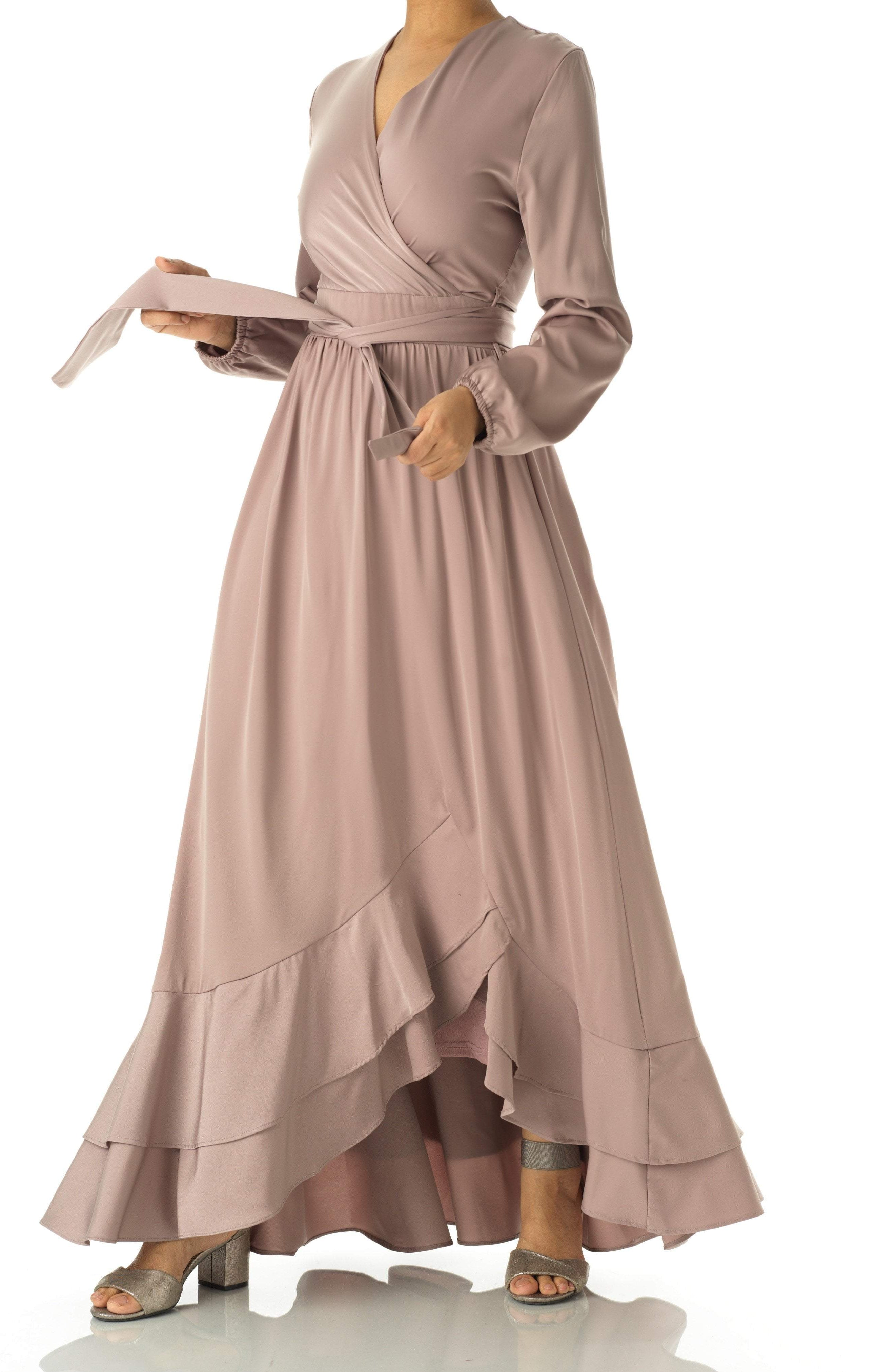 Dusty pearl Adore me Mink satin long sleeve maxi dress Kabayare