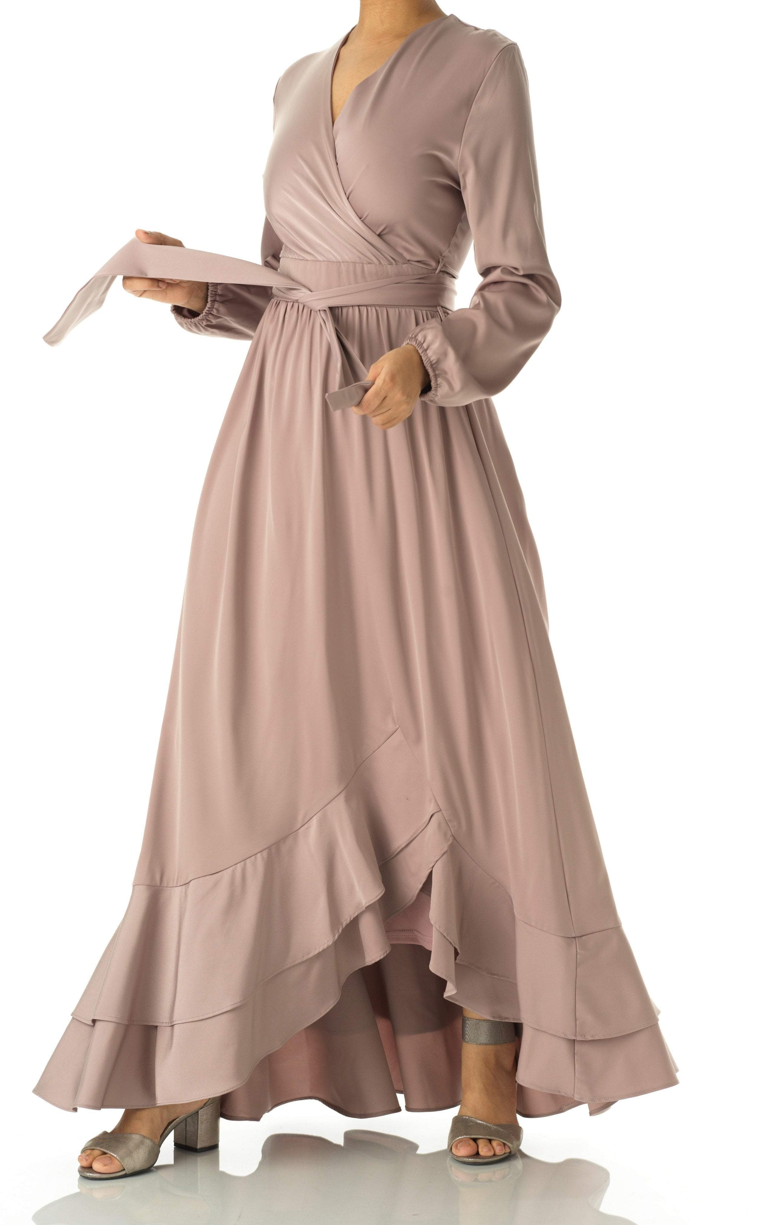 Dusty pearl Adore me Mink satin long sleeve maxi dress Kabayare