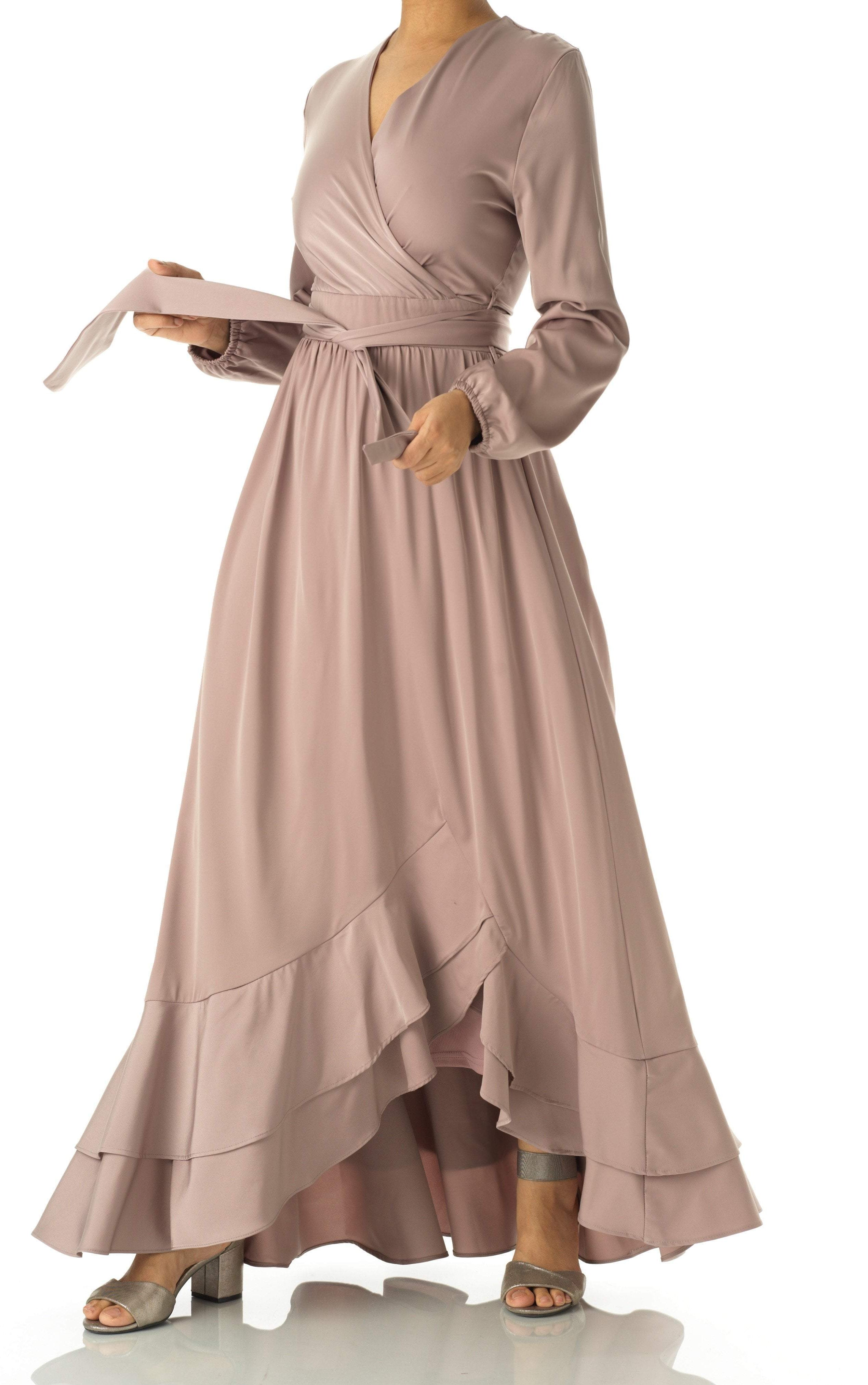 Dusty pearl Adore me Mink satin long sleeve maxi dress Kabayare