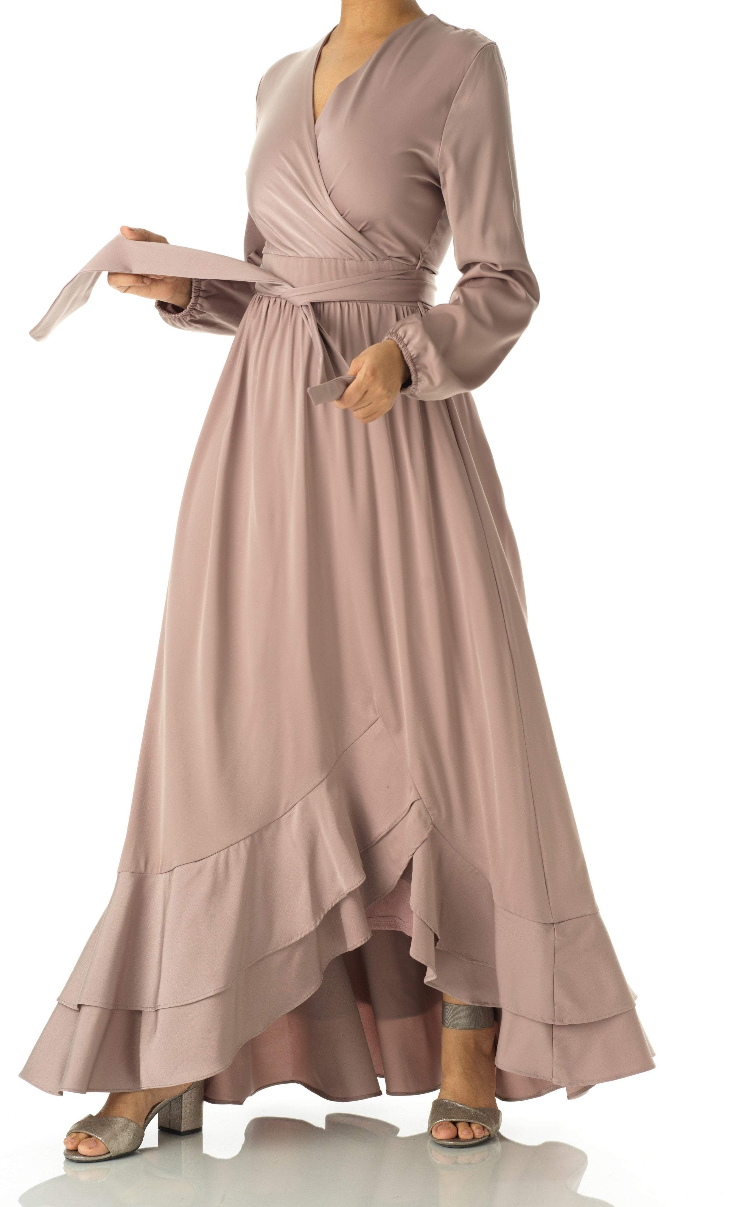 Dusty pearl Adore me Mink satin long sleeve maxi dress Kabayare