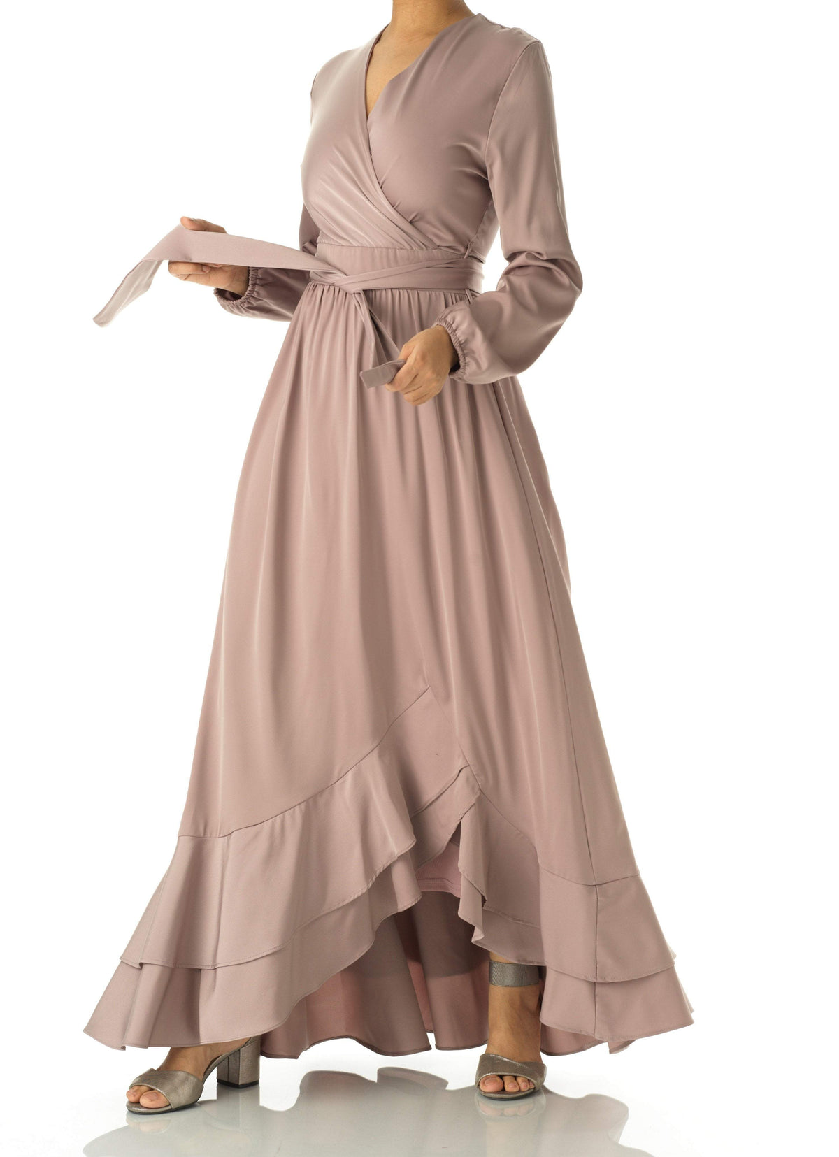 Dusty pearl Adore me Mink satin long sleeve maxi dress Kabayare