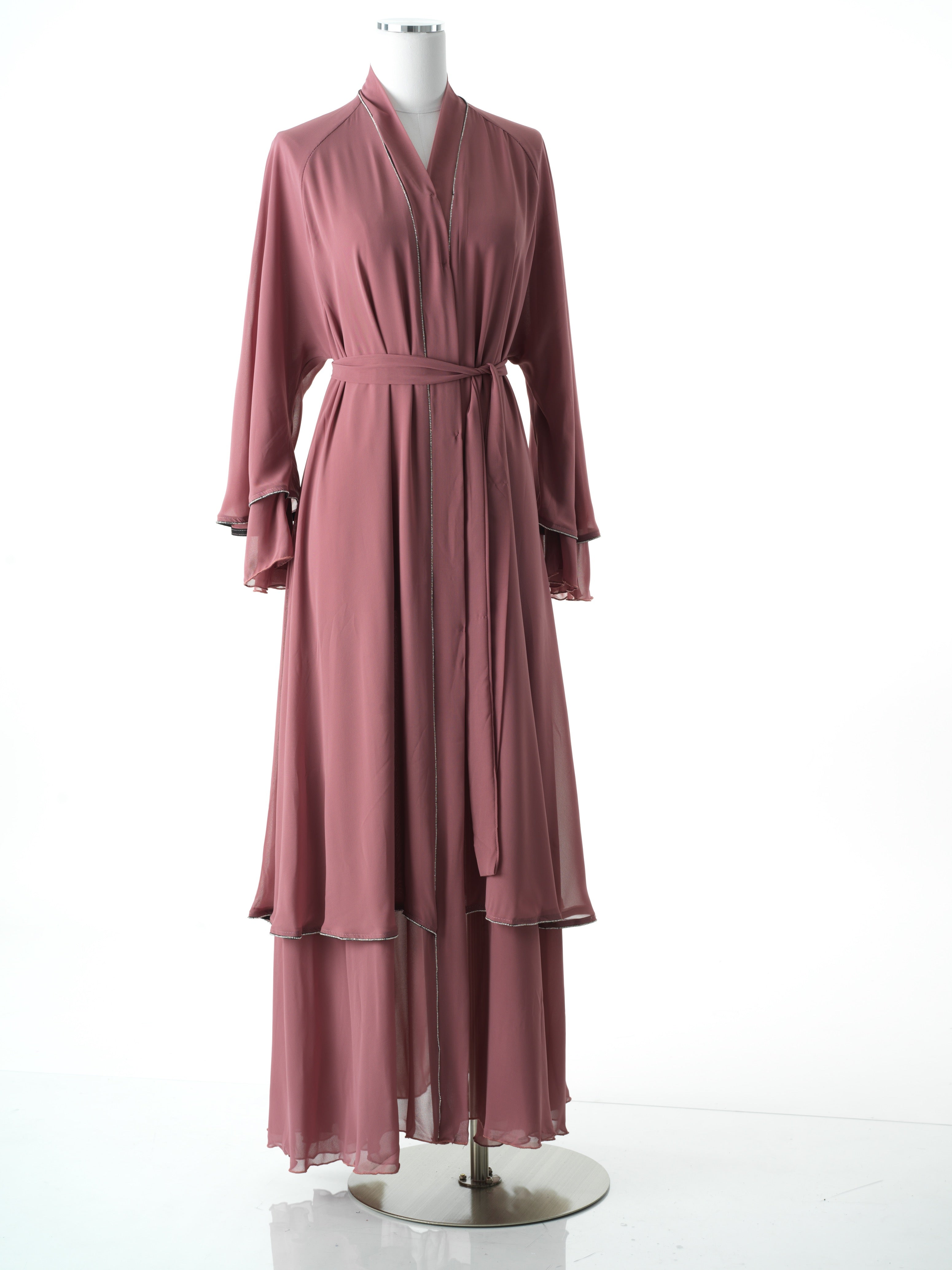 Dusty Rose tiered chiffon abaya Kabayare