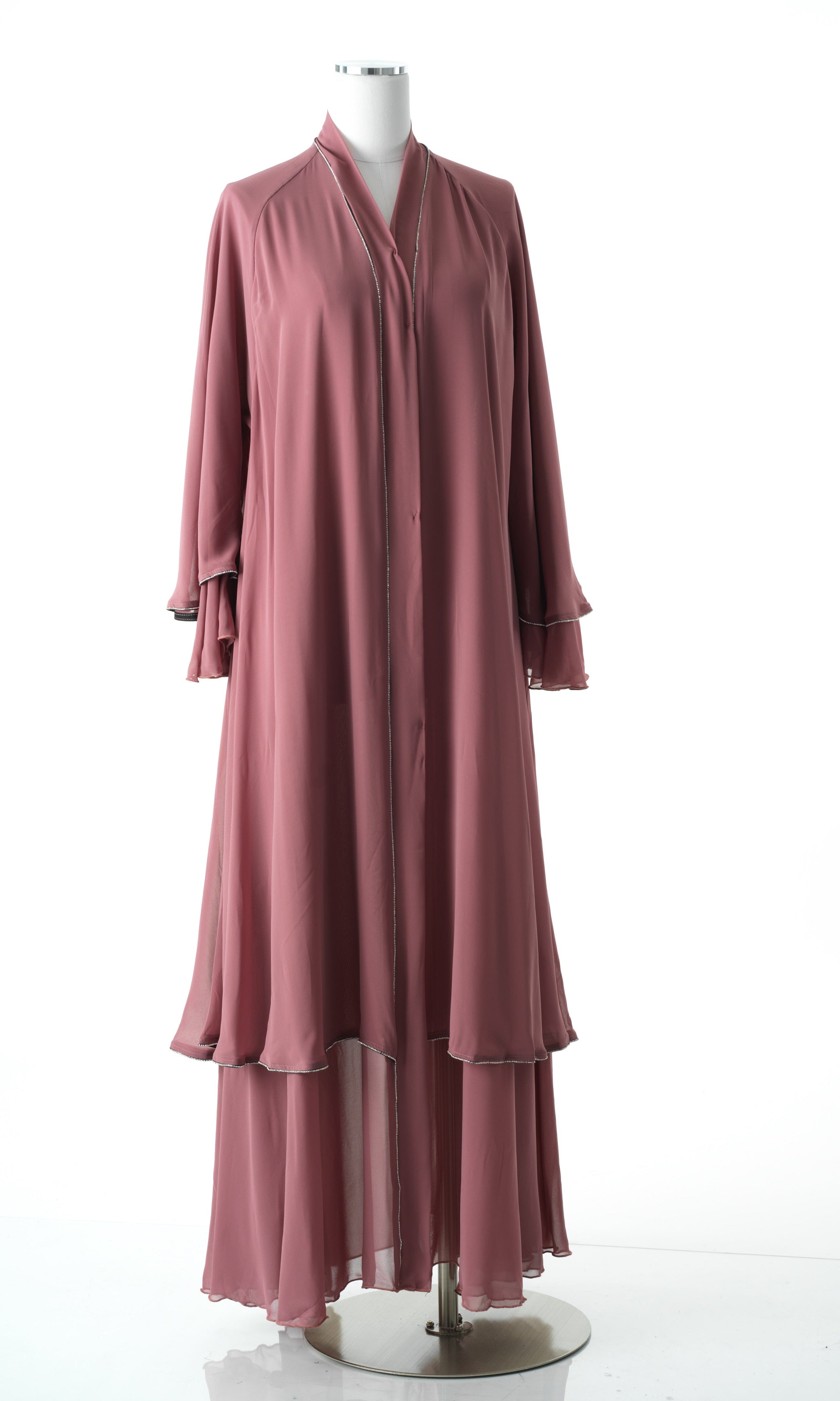 Dusty Rose tiered chiffon abaya Kabayare