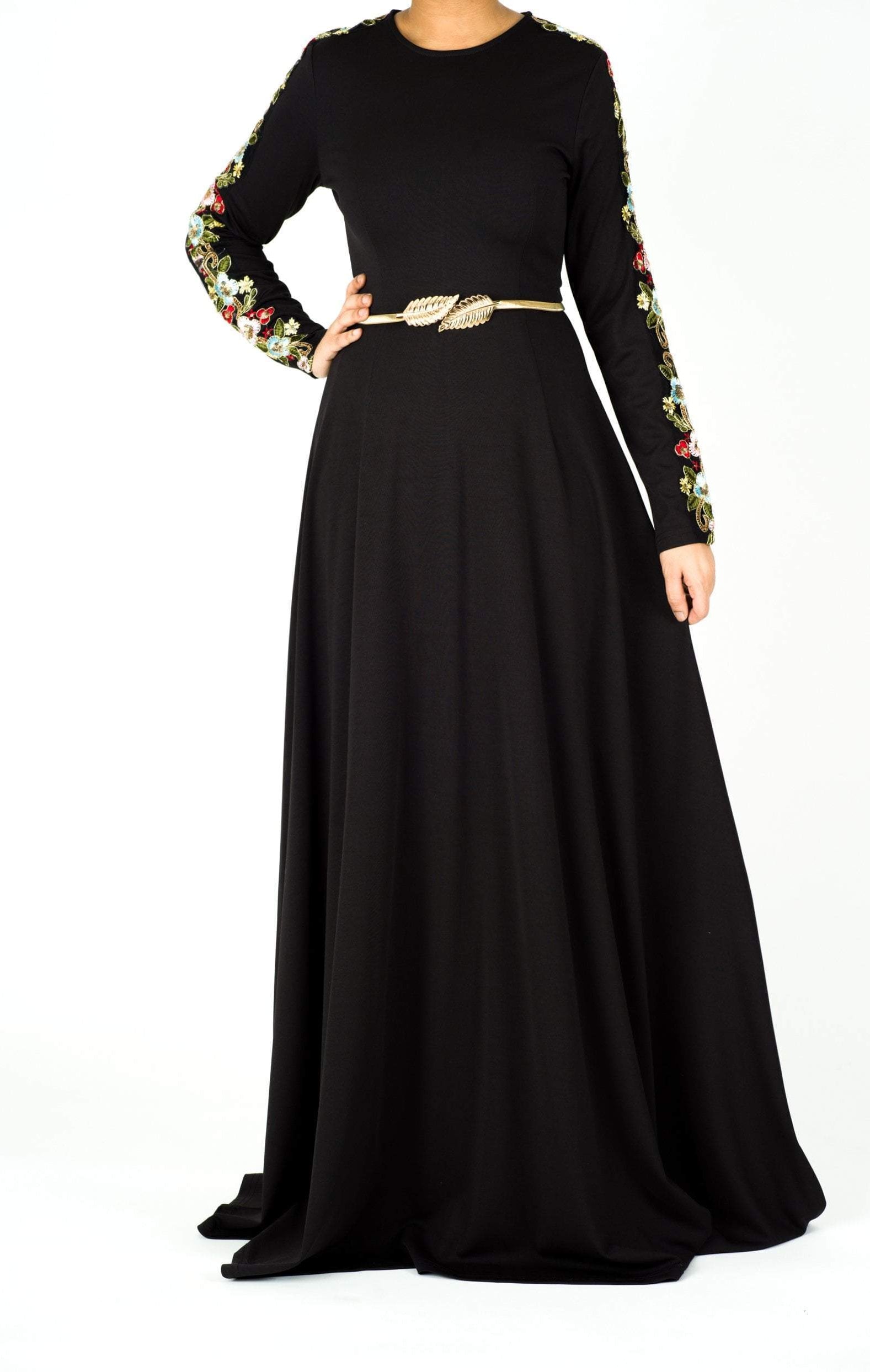 embroidery detail sleeve modest dress Kabayare