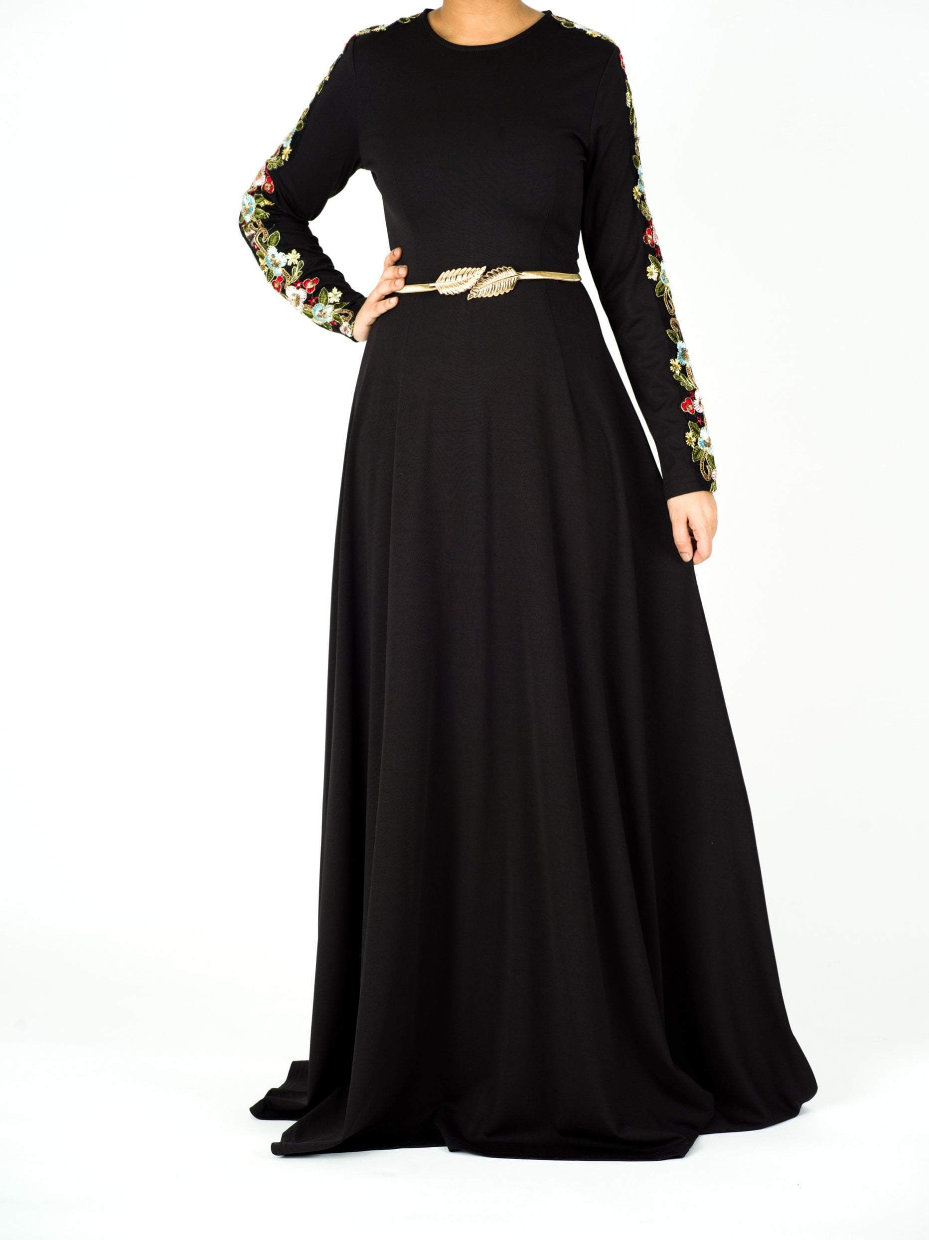 embroidery detail sleeve modest dress Kabayare