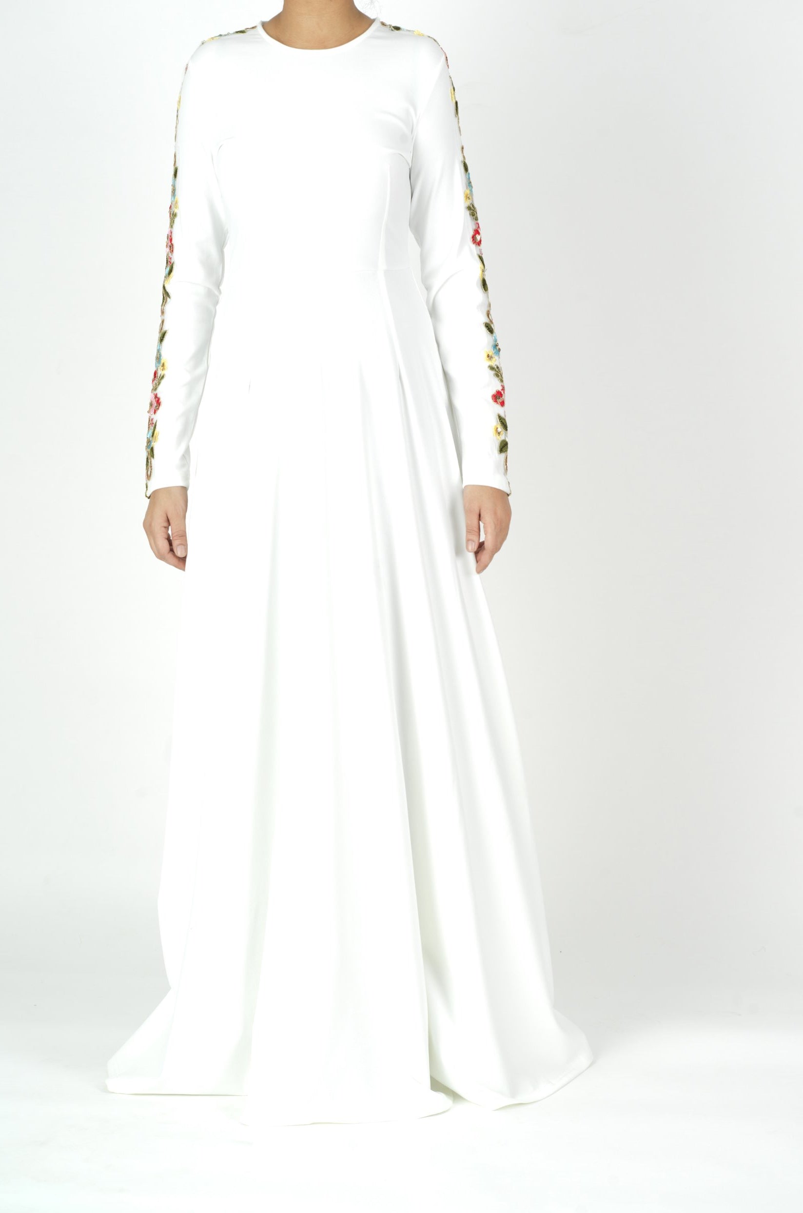 embroidery detail sleeve modest dress Kabayare