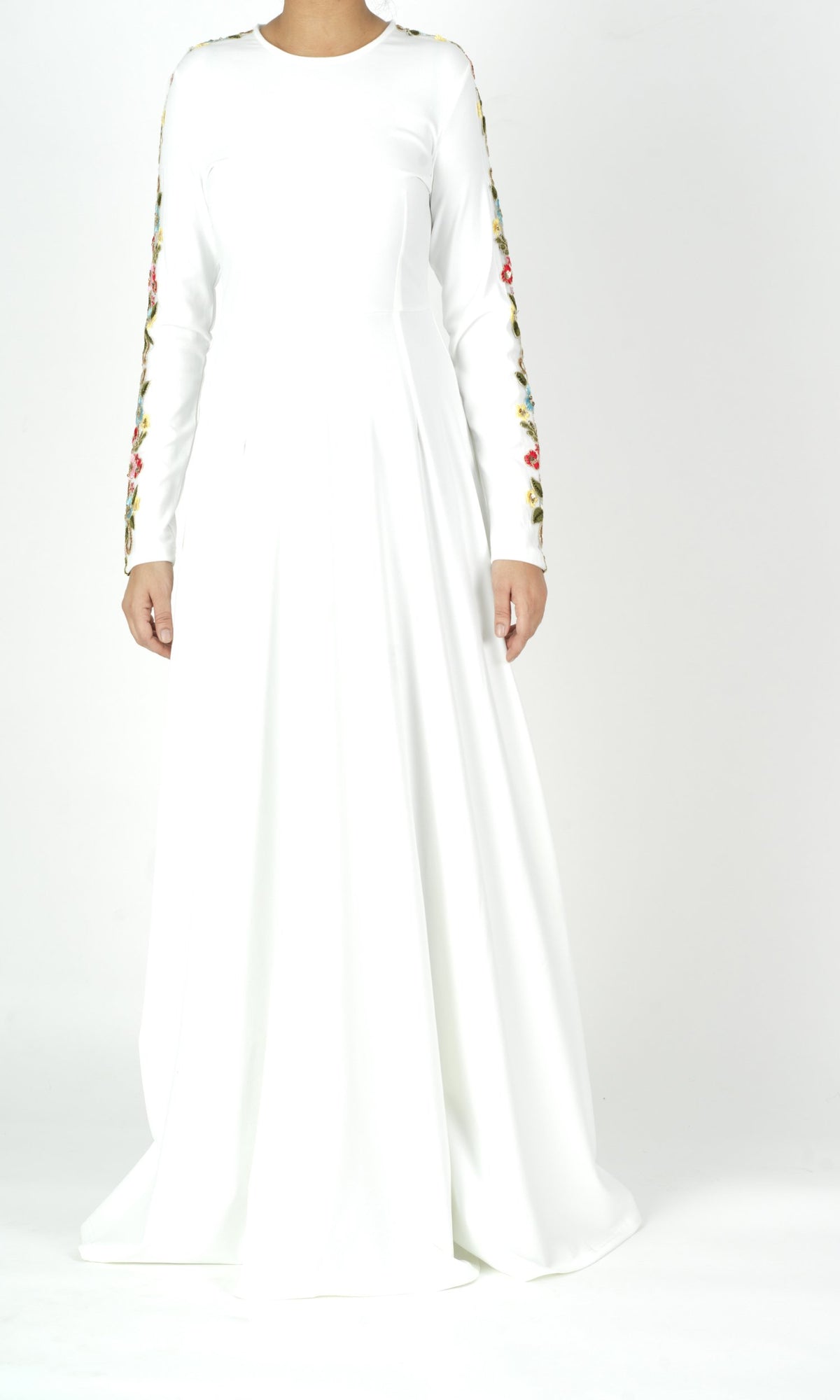embroidery detail sleeve modest dress Kabayare