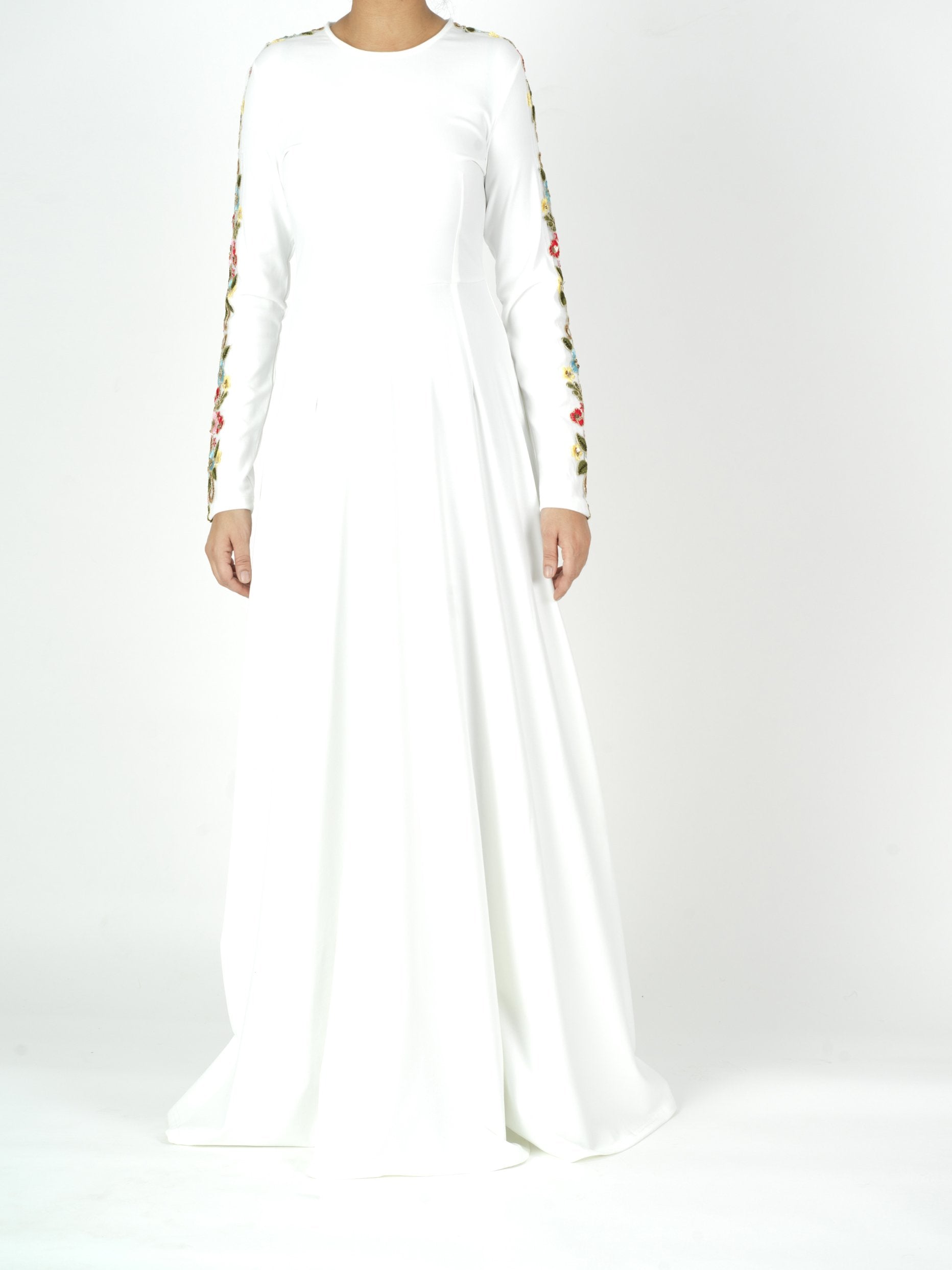 embroidery detail sleeve modest dress Kabayare