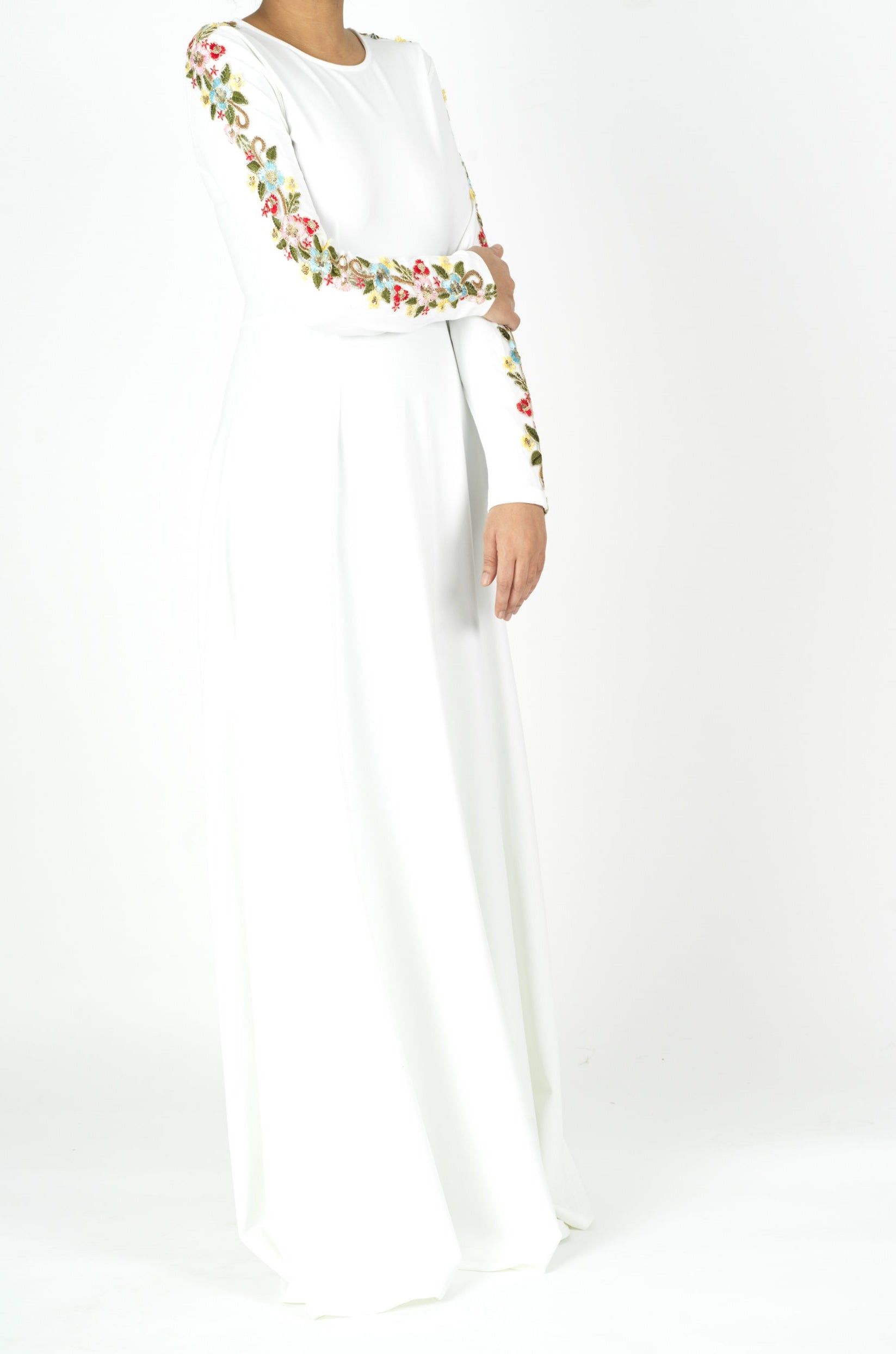embroidery detail sleeve modest dress Kabayare