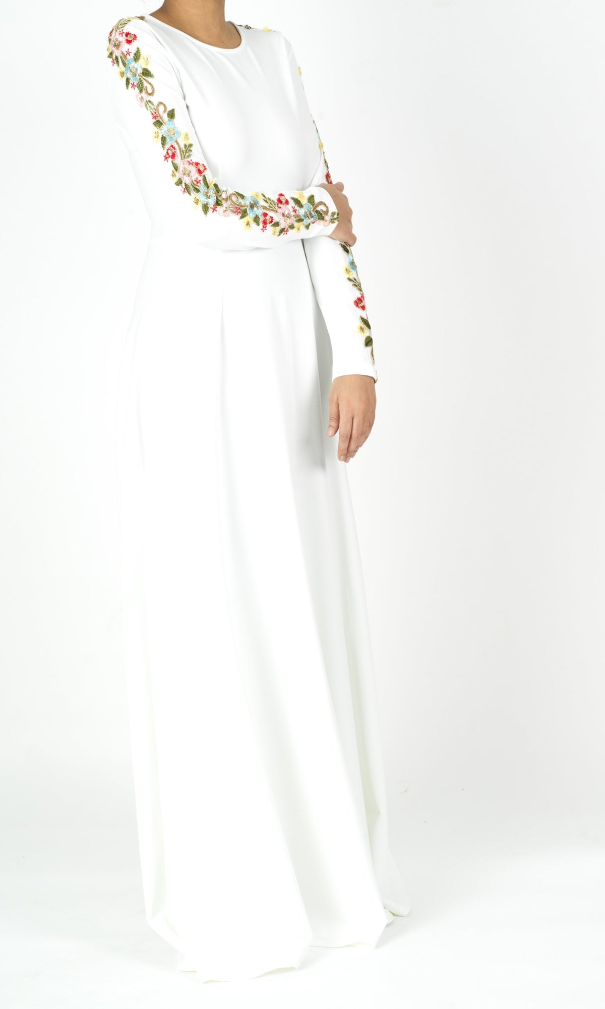 embroidery detail sleeve modest dress Kabayare