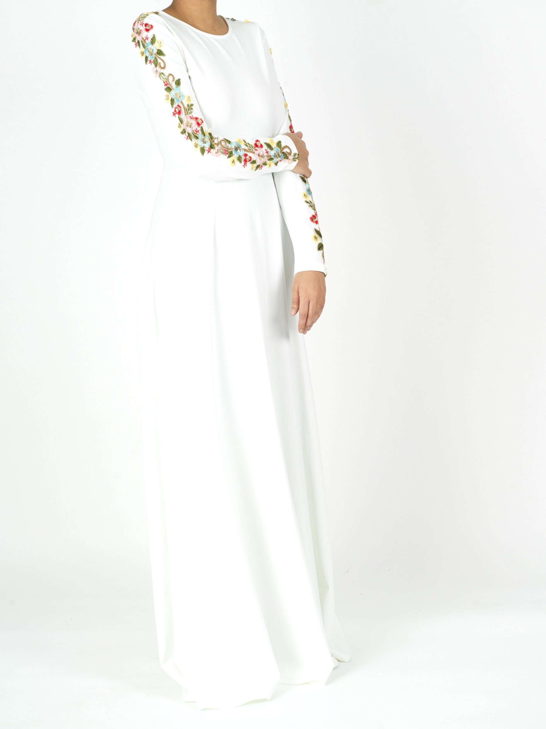 embroidery detail sleeve modest dress Kabayare