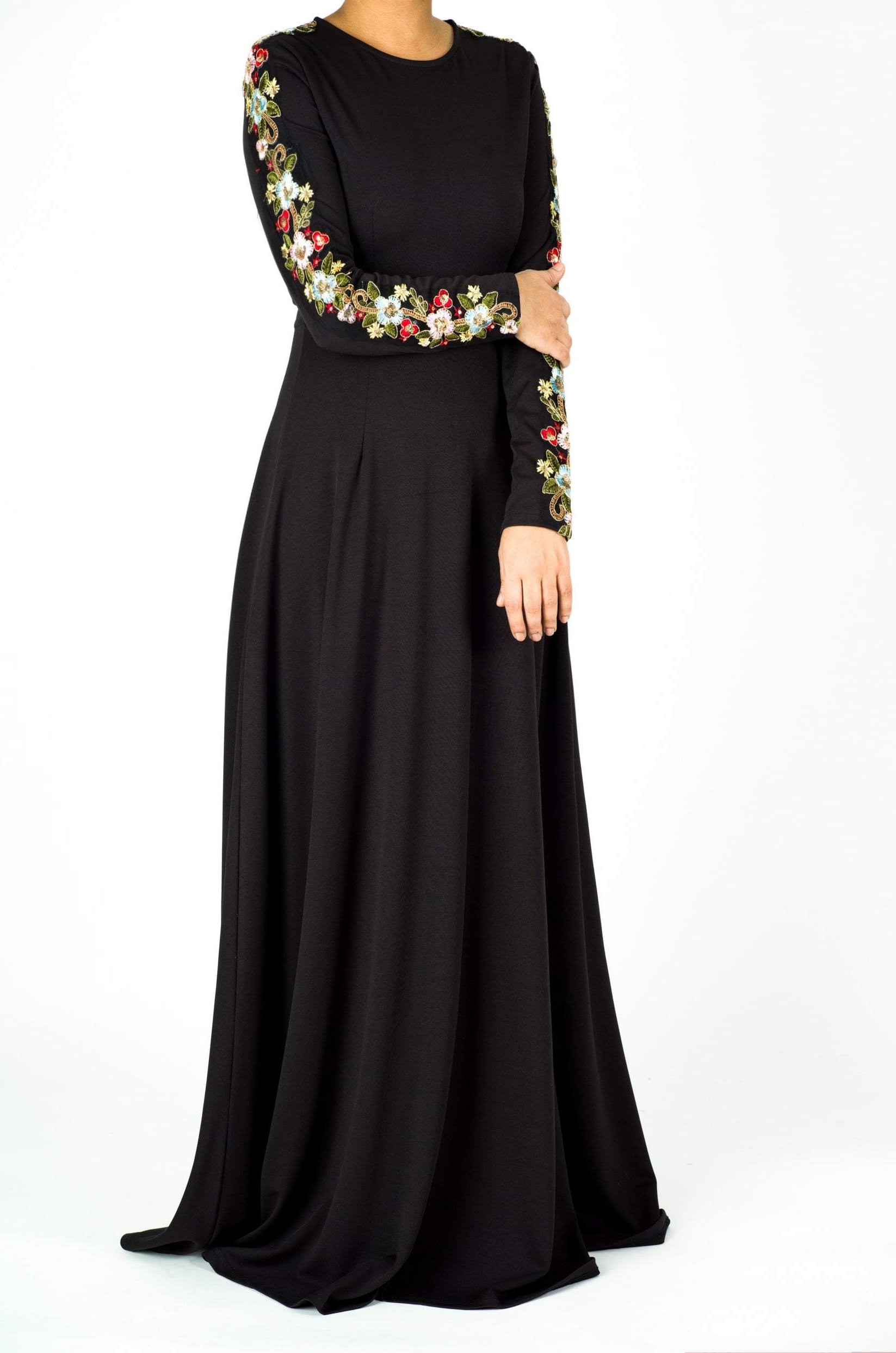 embroidery detail sleeve modest dress Kabayare