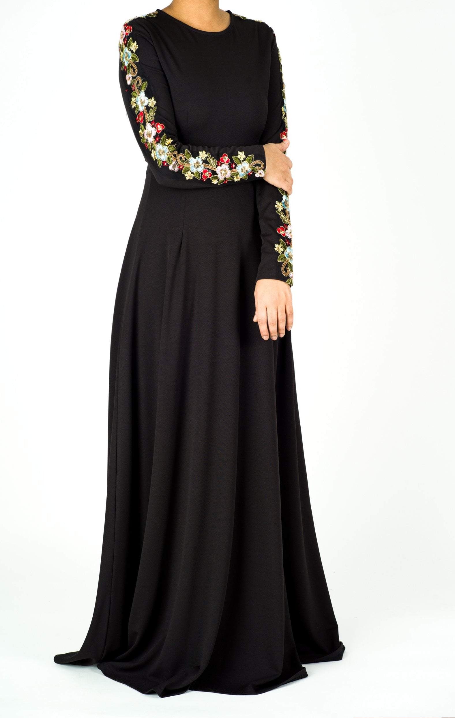 embroidery detail sleeve modest dress Kabayare