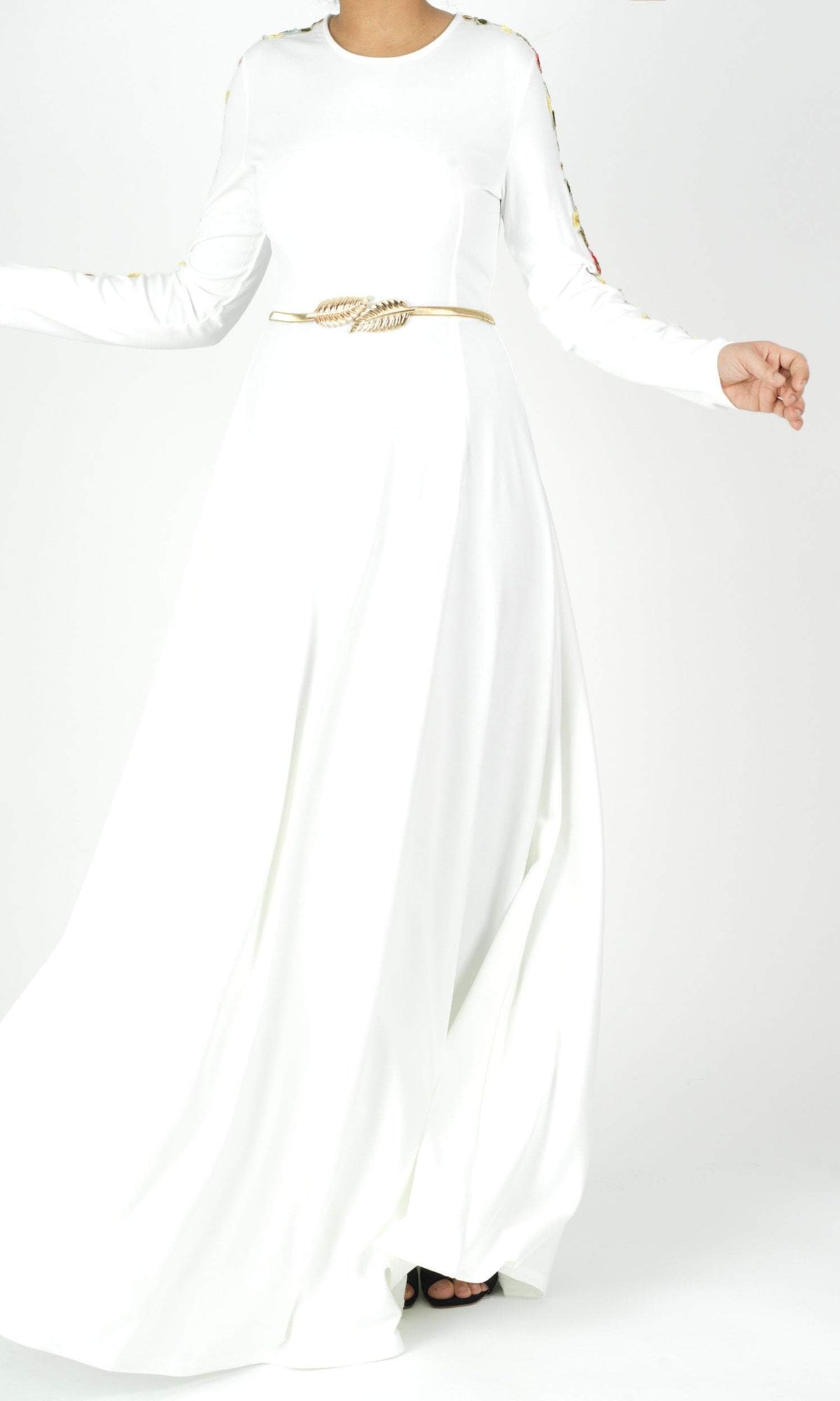 embroidery detail sleeve modest dress Kabayare