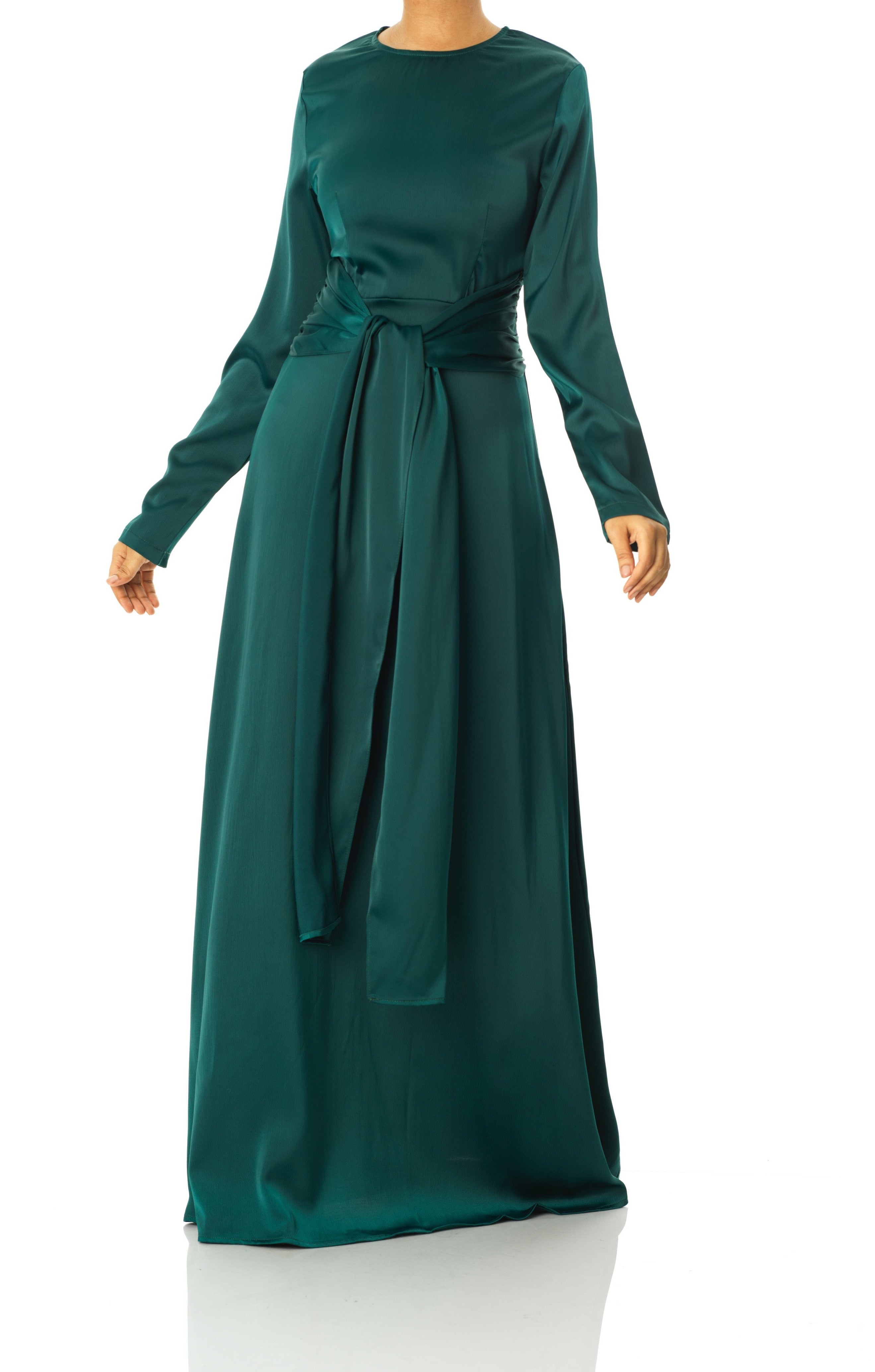 Emerald Green Abaya queen satin kimono two-piece set Kabayare