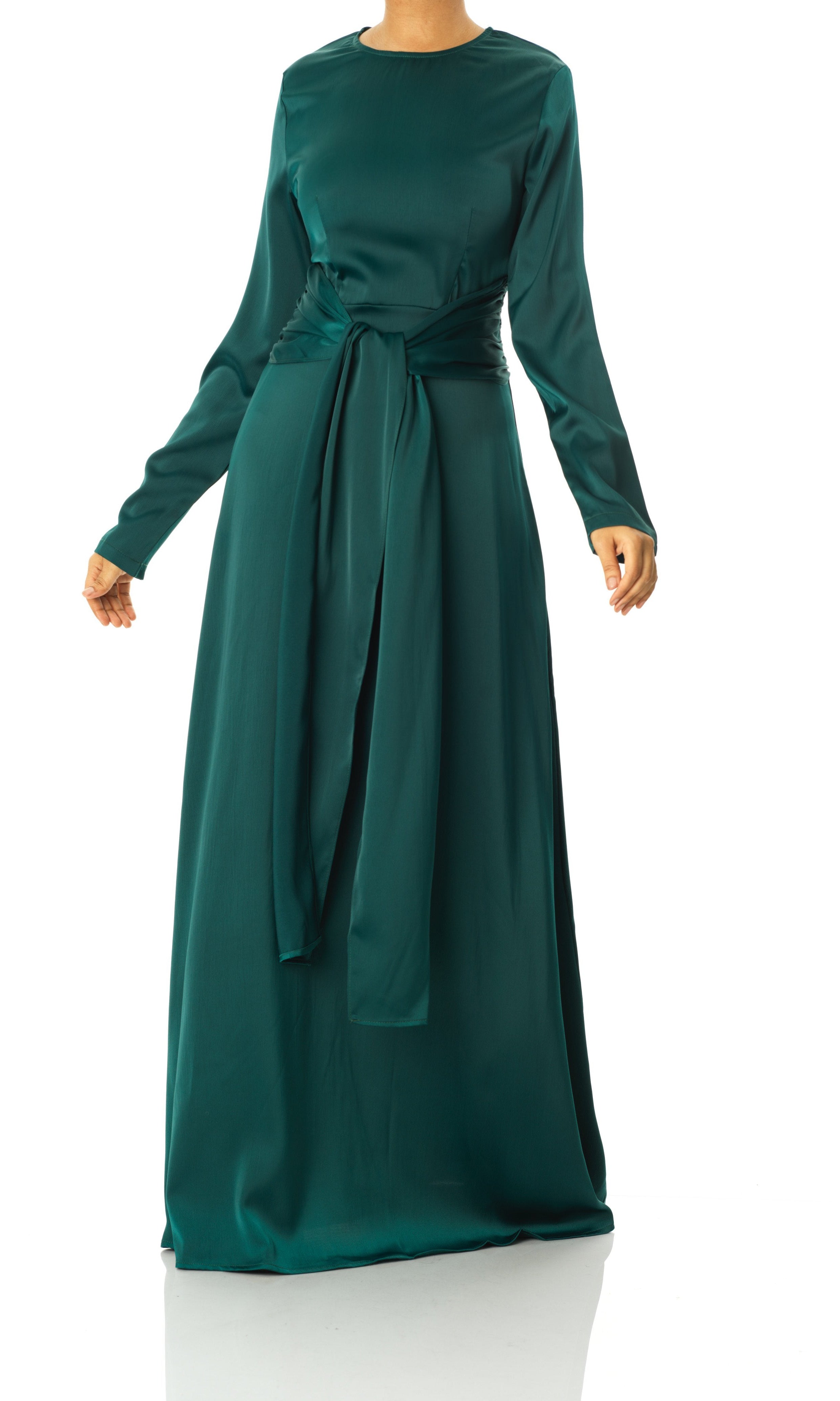 Emerald Green Abaya queen satin kimono two-piece set Kabayare