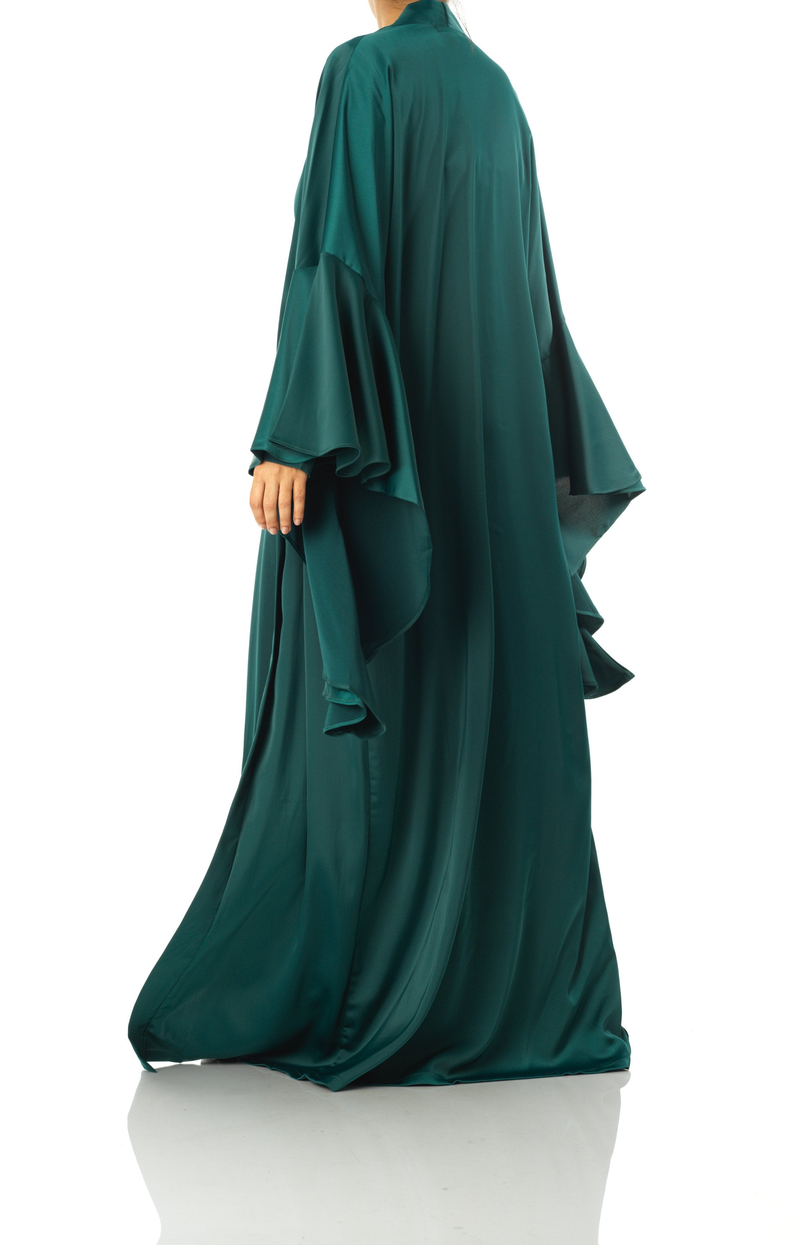 Emerald Green Abaya queen satin kimono two-piece set Kabayare