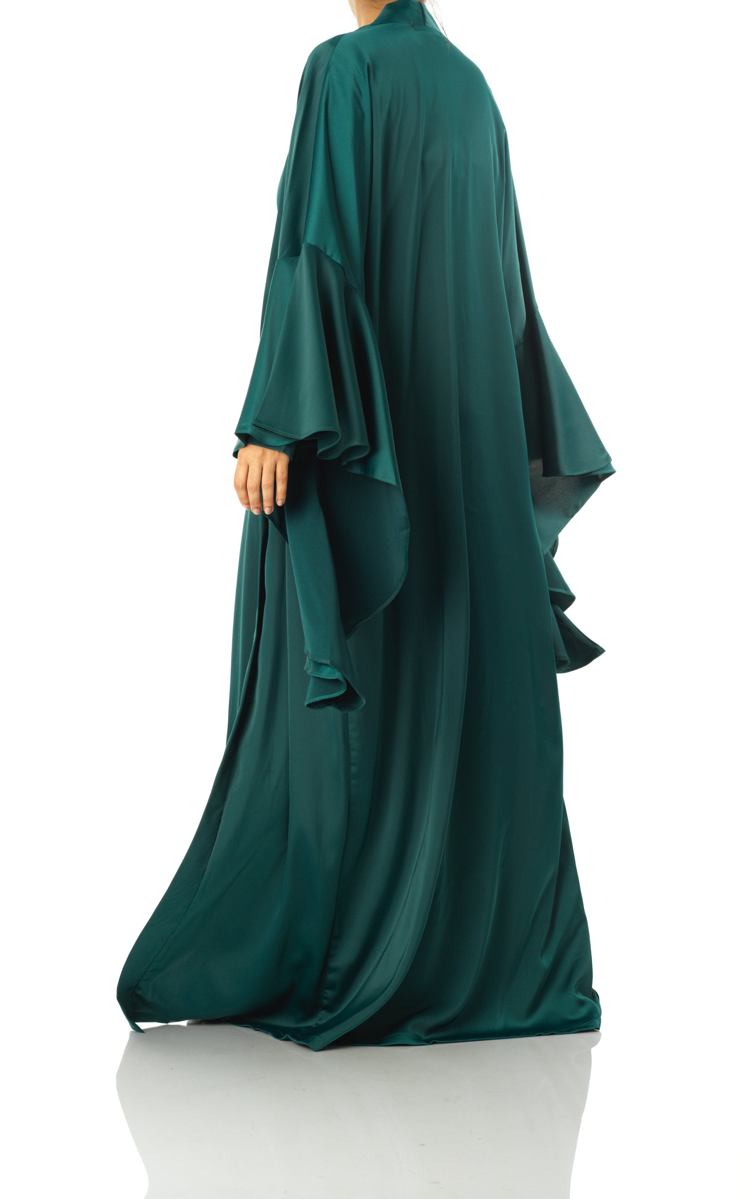 Emerald Green Abaya queen satin kimono two-piece set Kabayare