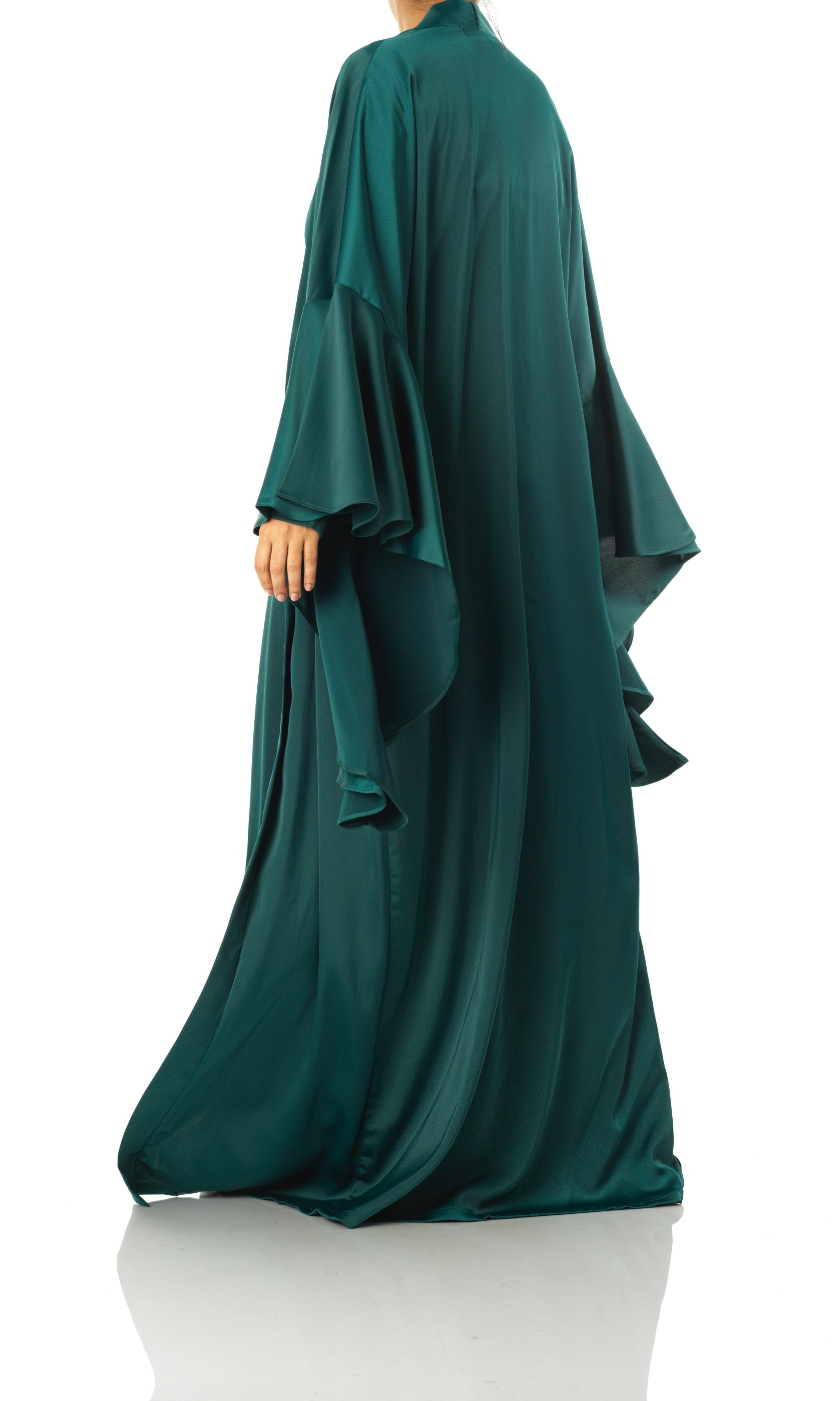 Emerald Green Abaya queen satin kimono two-piece set Kabayare