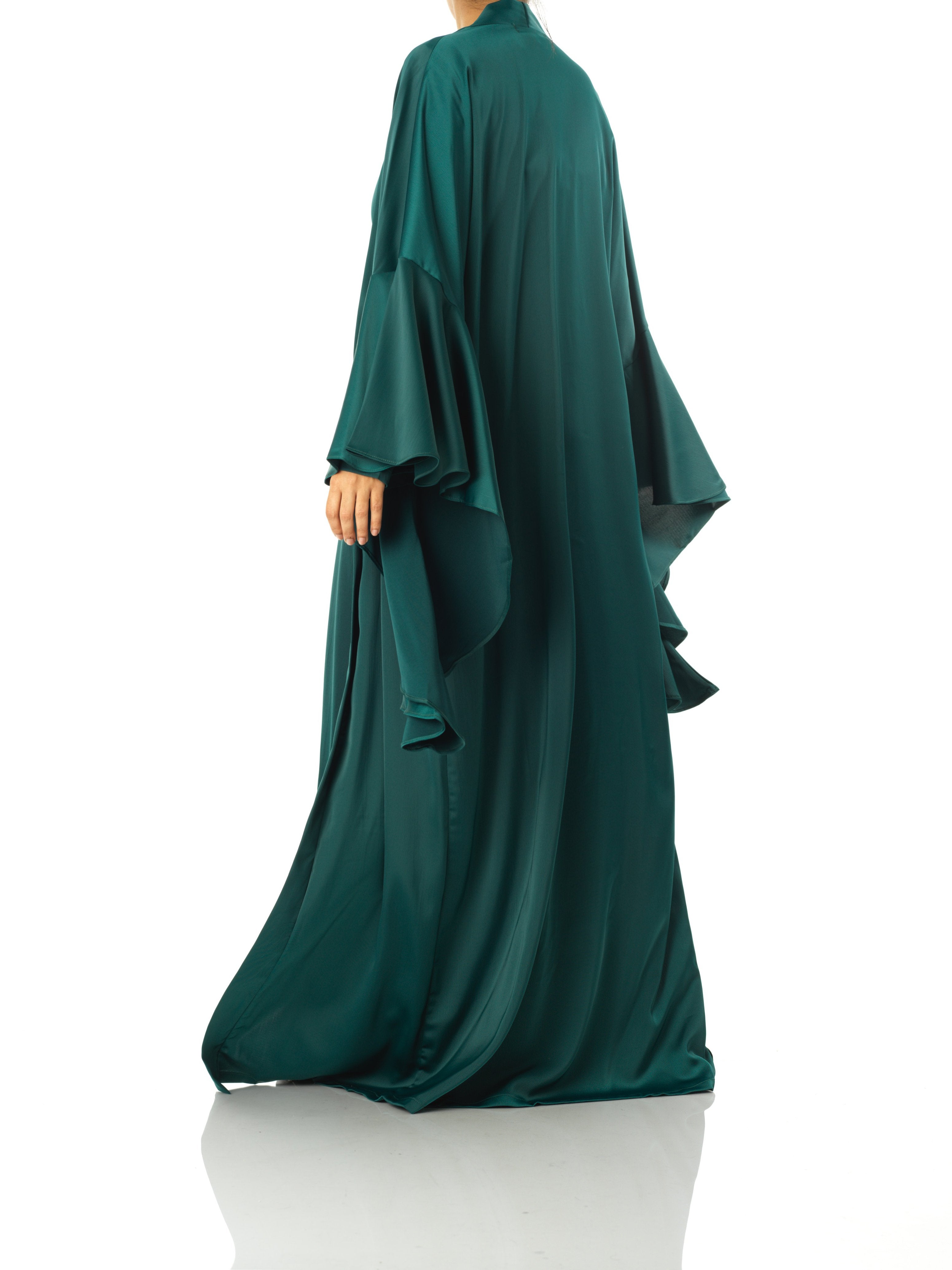 Emerald Green Abaya queen satin kimono two-piece set Kabayare