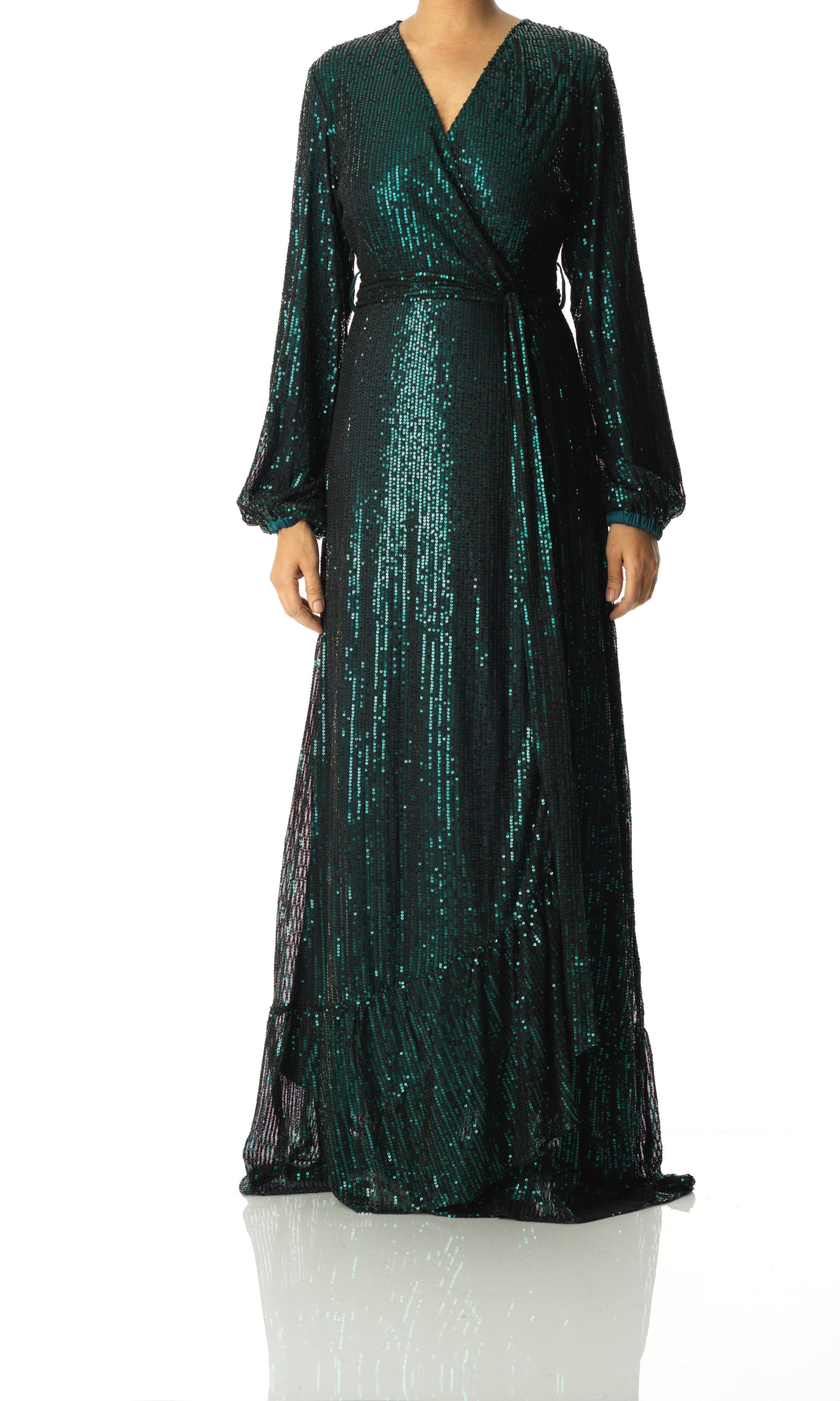 Emerald Green Bella sequin wrapped maxi dress Kabayare