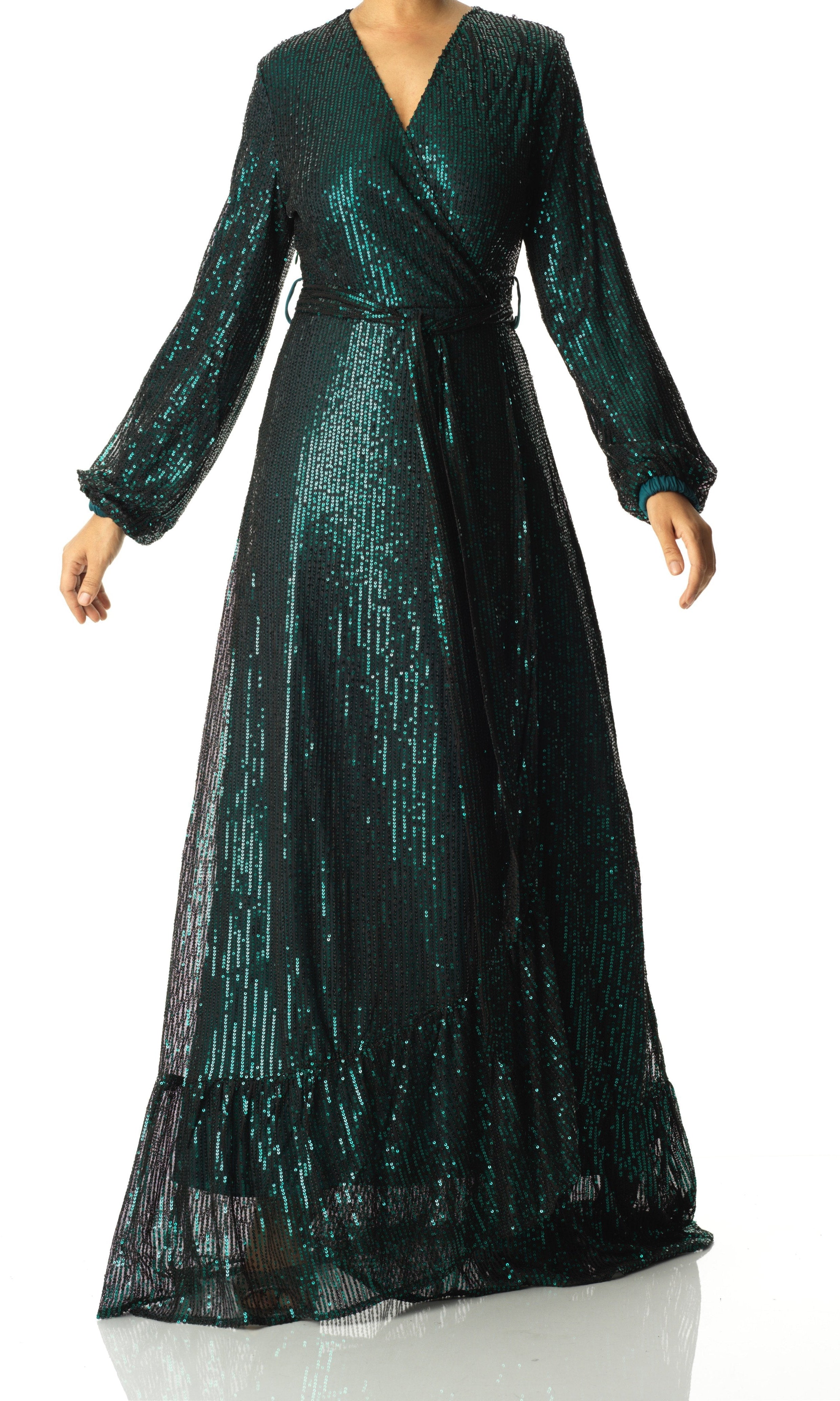 Emerald Green Bella sequin wrapped maxi dress Kabayare