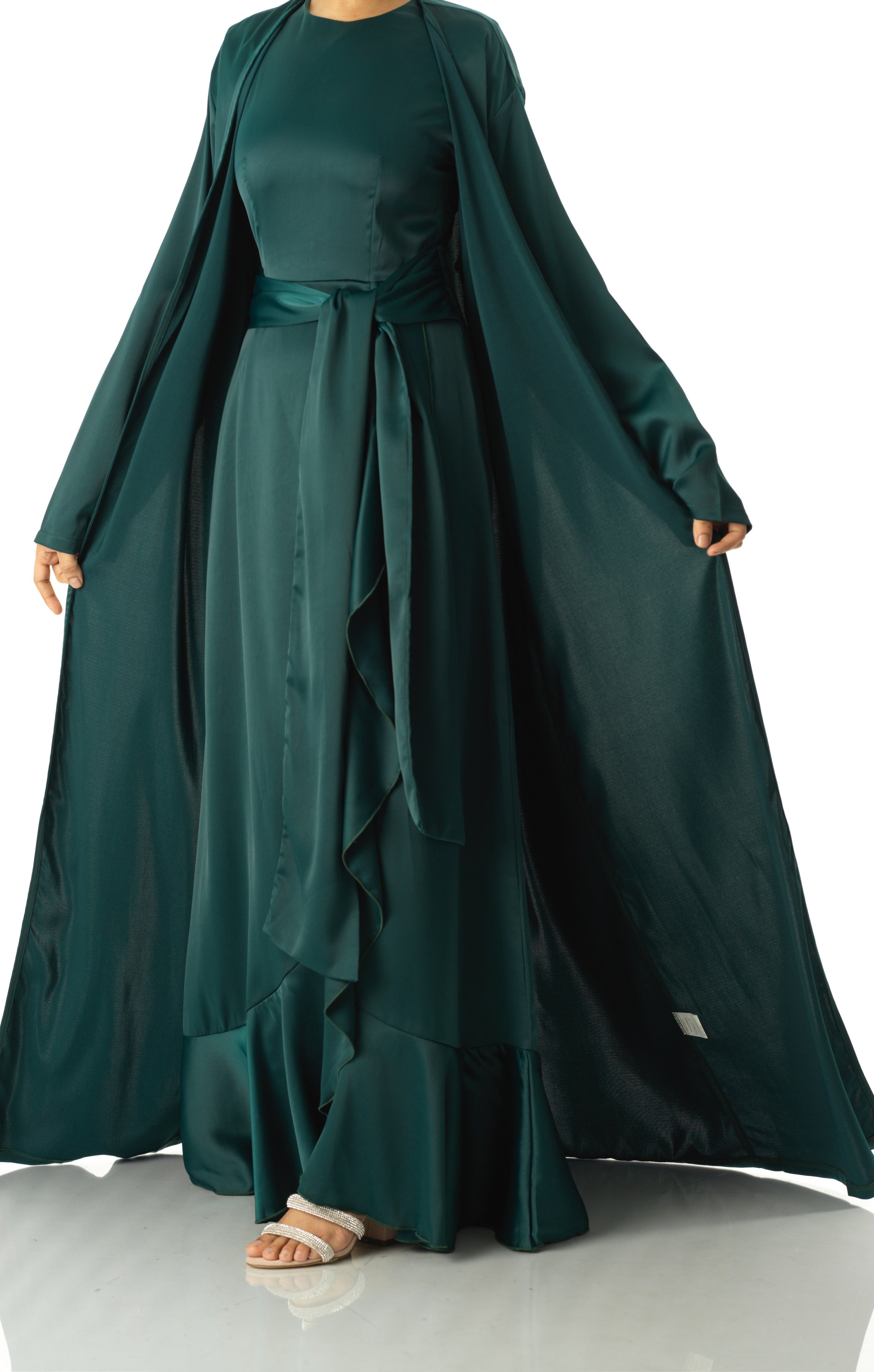 Emerald Princess Jasmine satin kimono two-piece set Kabayare