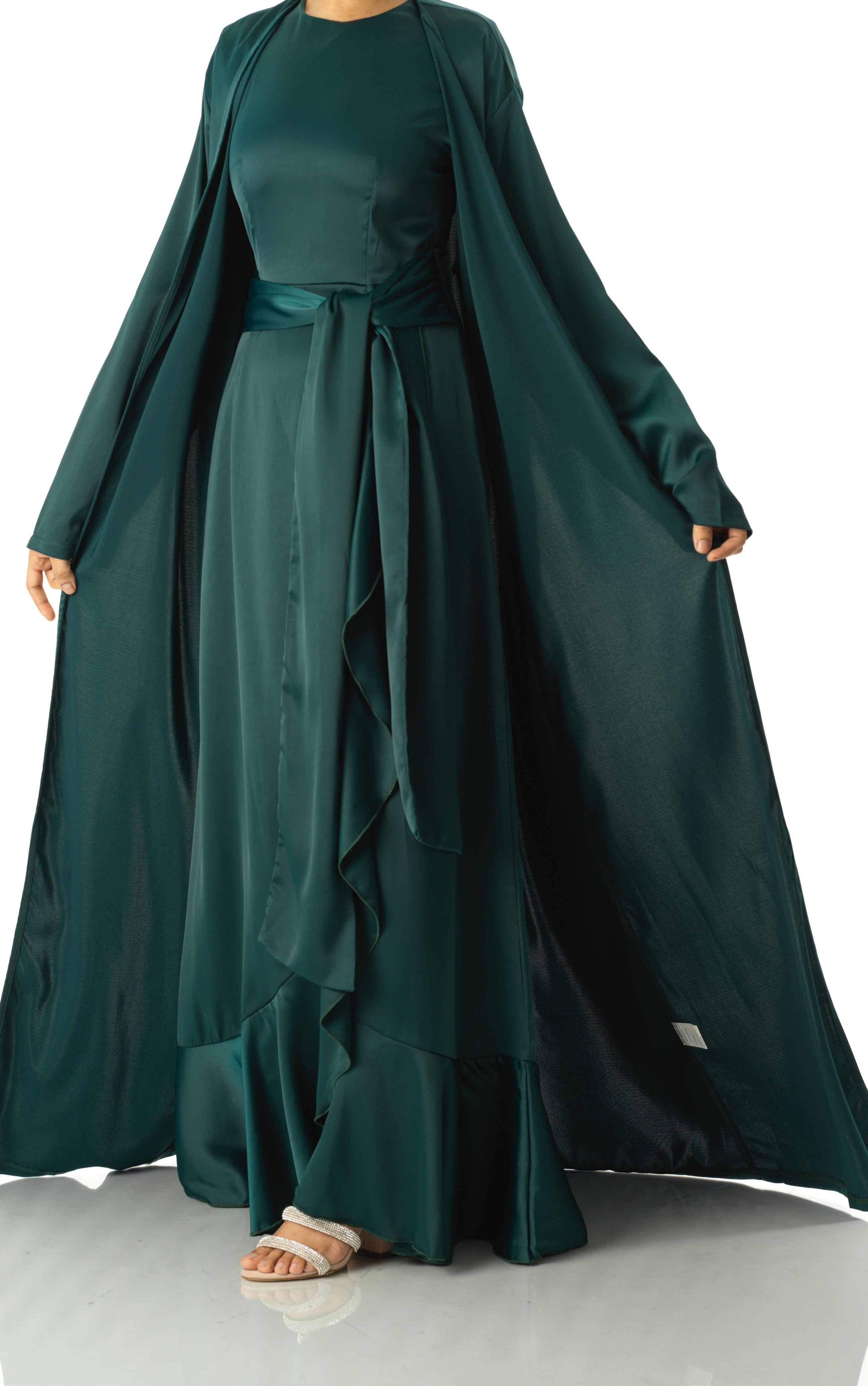 Emerald Princess Jasmine satin kimono two-piece set Kabayare
