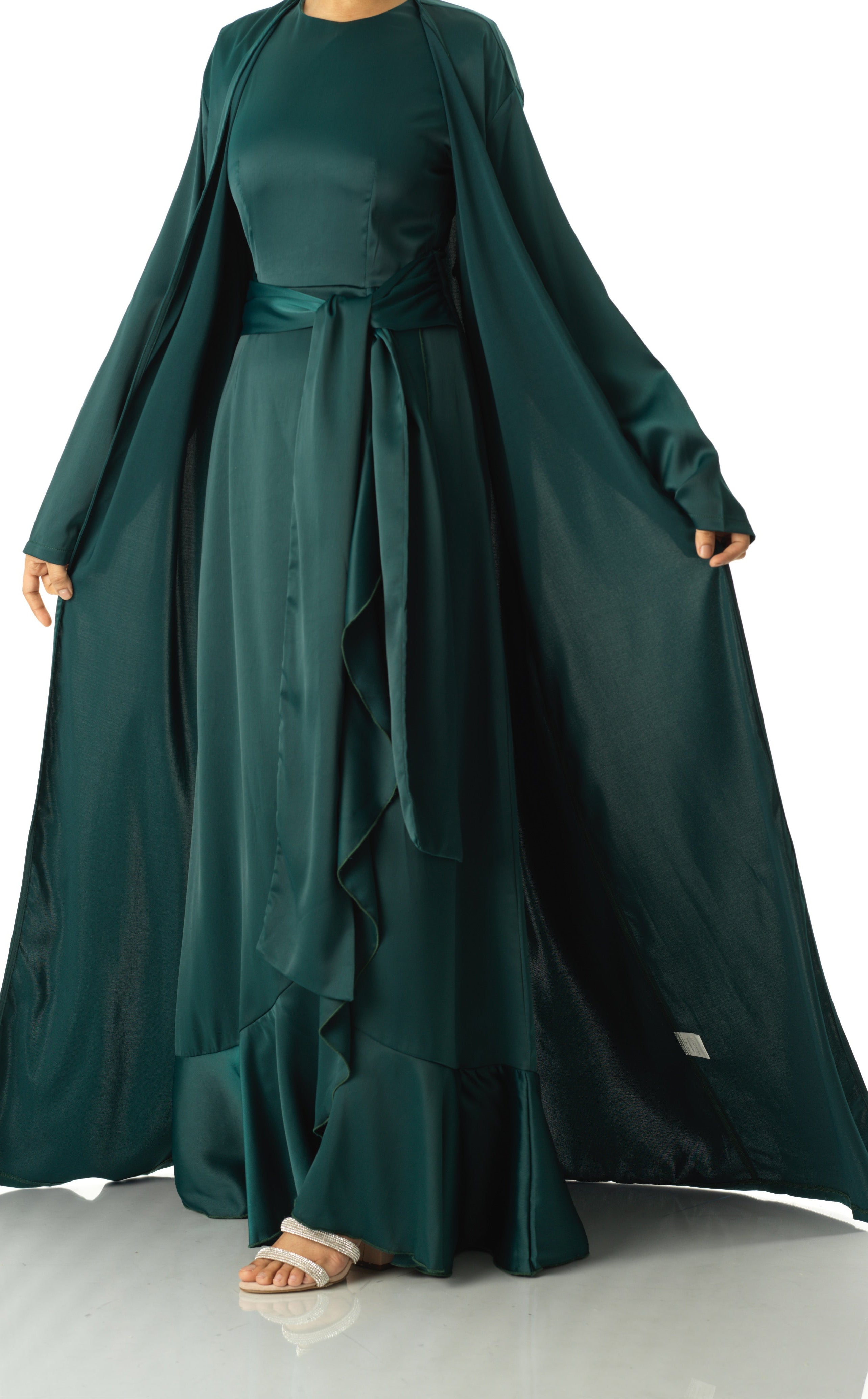 Emerald Princess Jasmine satin kimono two-piece set Kabayare