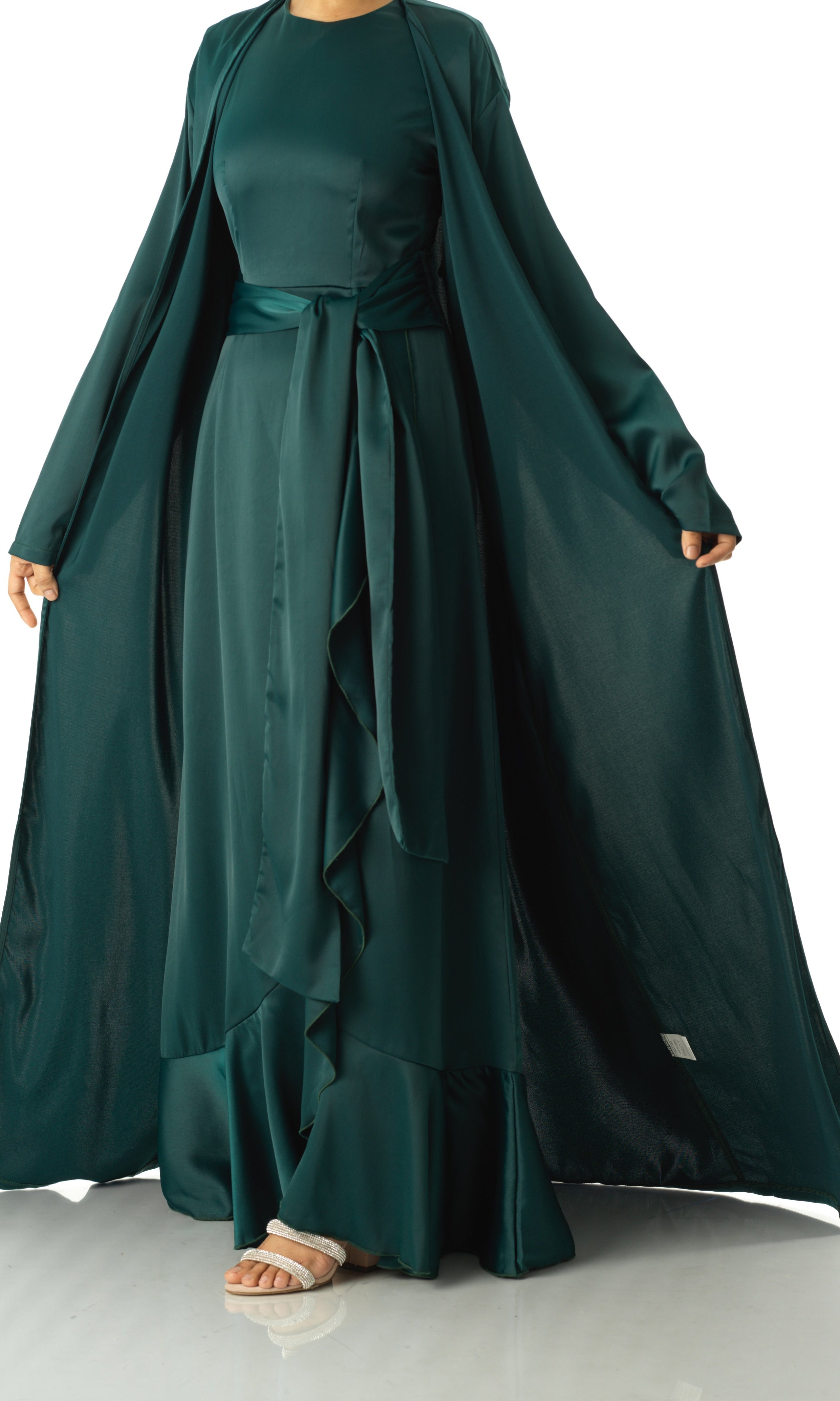Emerald Princess Jasmine satin kimono two-piece set Kabayare