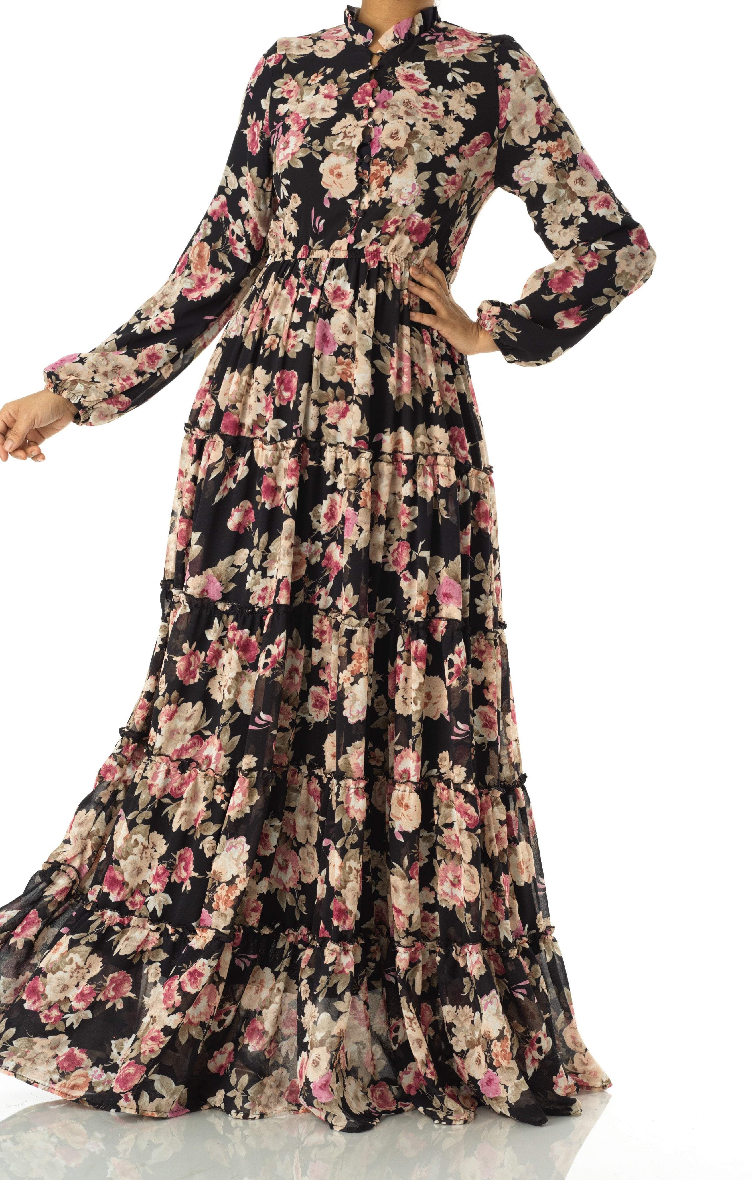 Everlasting Bliss Floral Print Modest maxi dress Kabayare