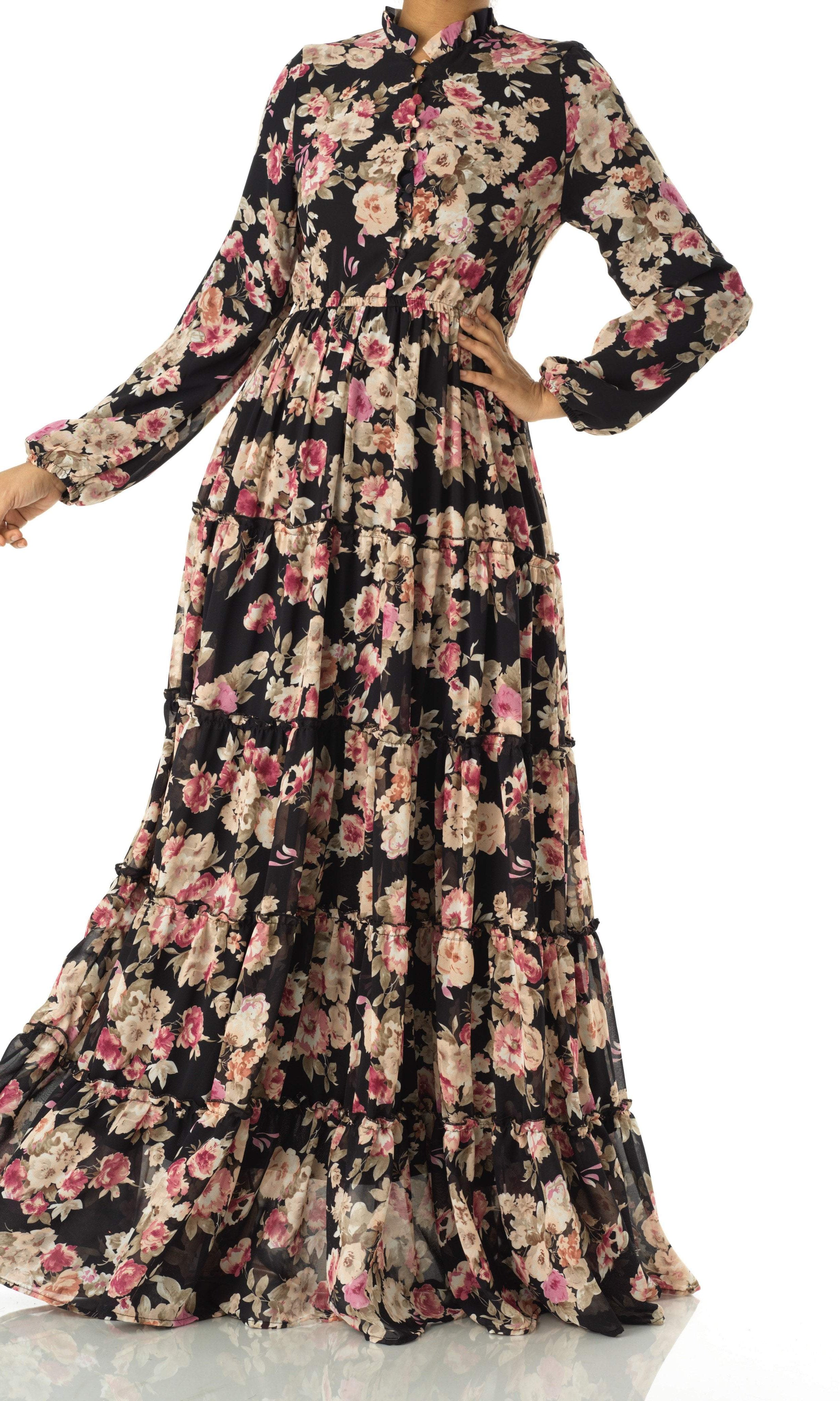 Everlasting Bliss Floral Print Modest maxi dress Kabayare