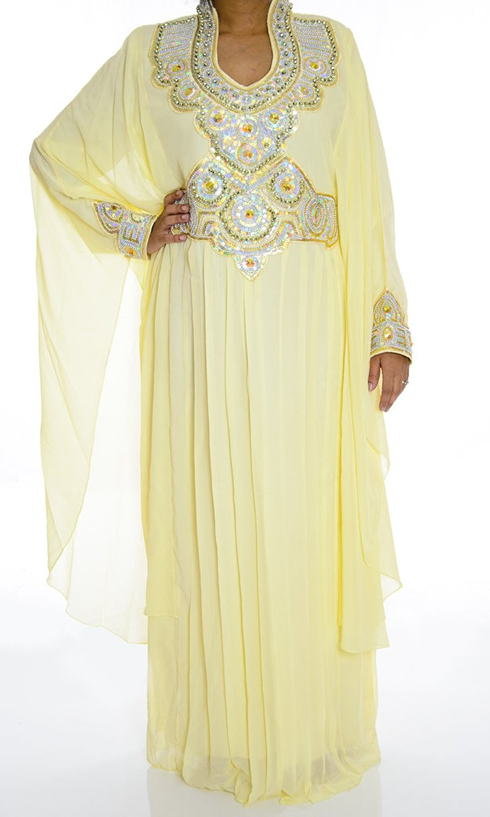 Faded Yellow Fancy Jilabiya Kabayare