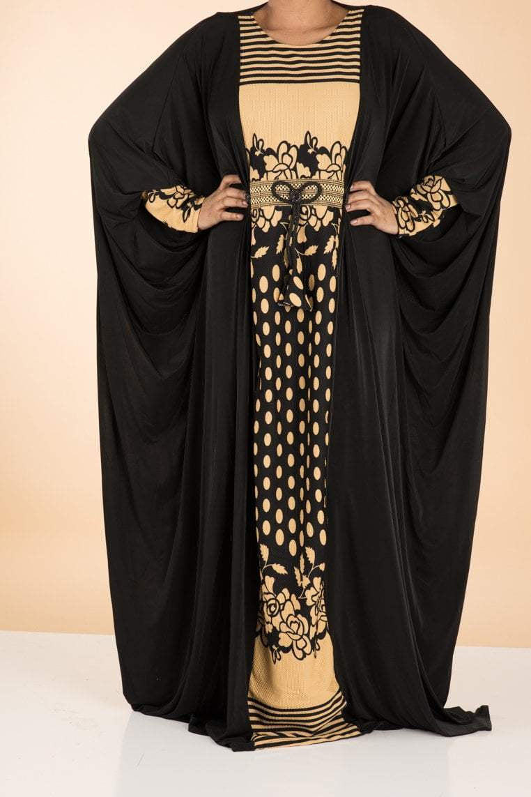 floral and Dots Butterfly Jersey Abaya Kabayare