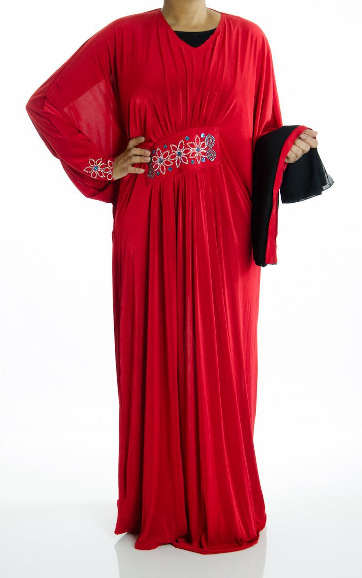 Floral Butterfly Jersey Abaya Kabayare
