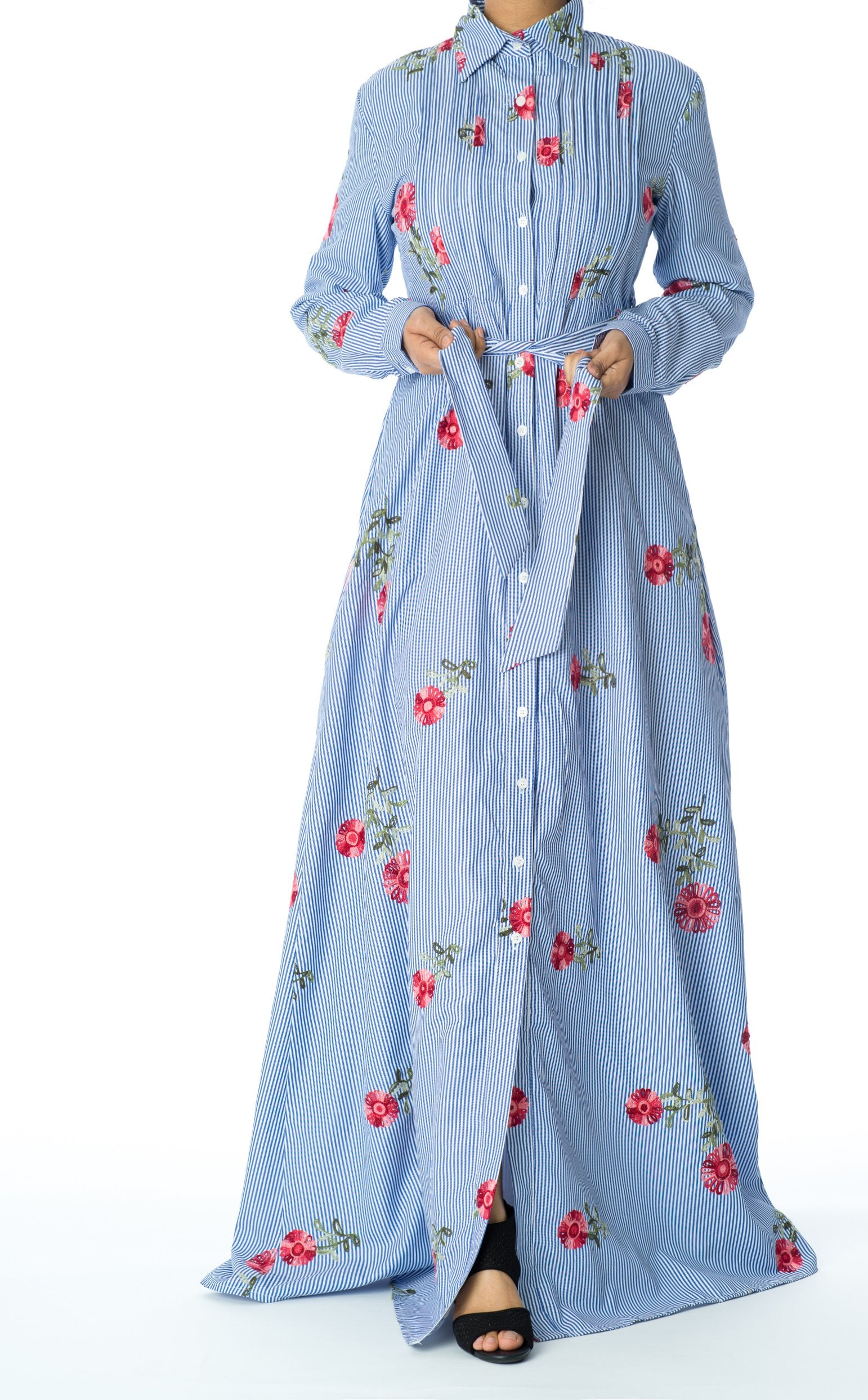 Flower printed maxi button down dress Kabayare