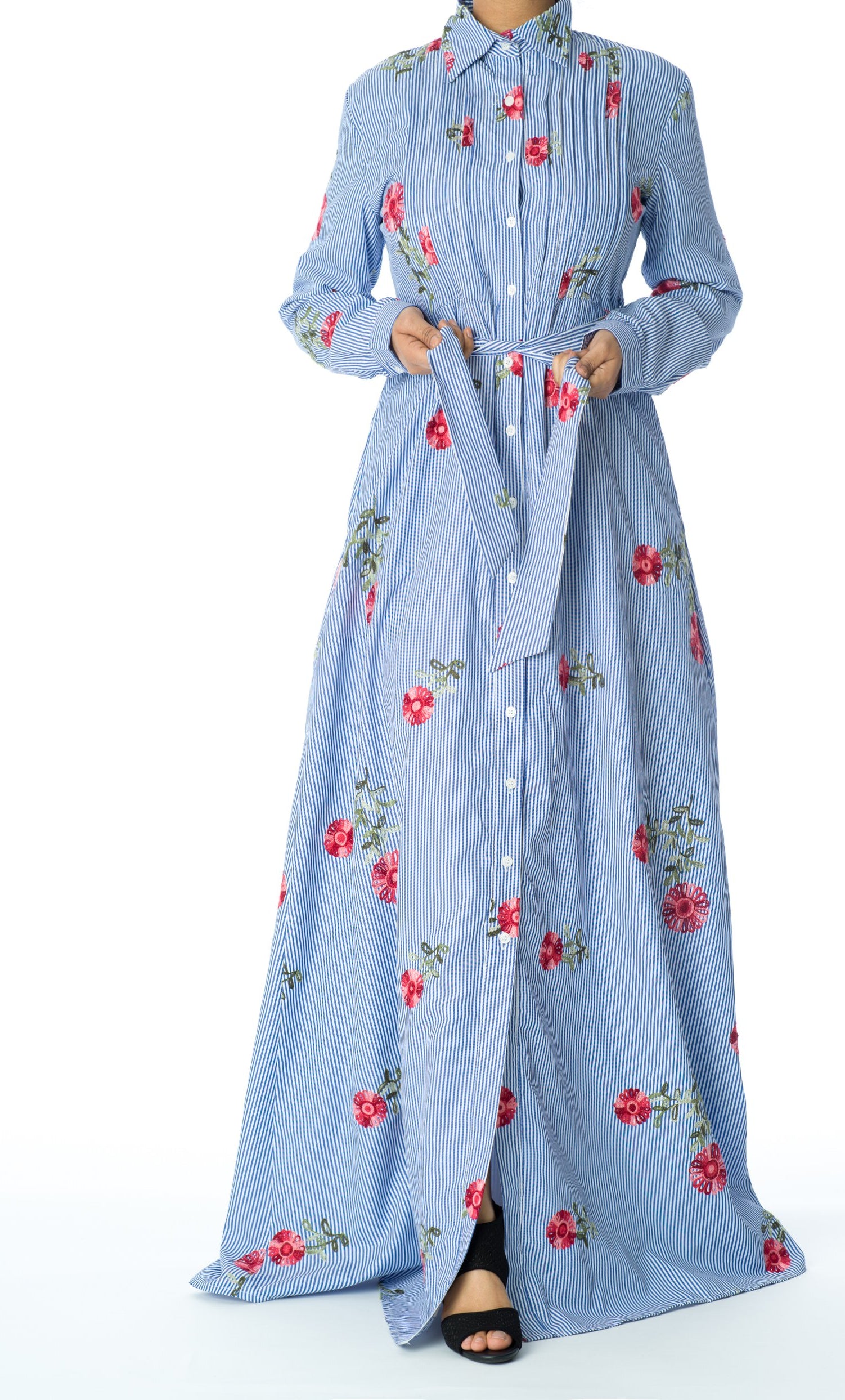 Flower printed maxi button down dress Kabayare