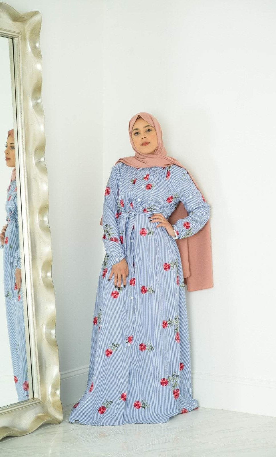Flower printed maxi button down dress Kabayare