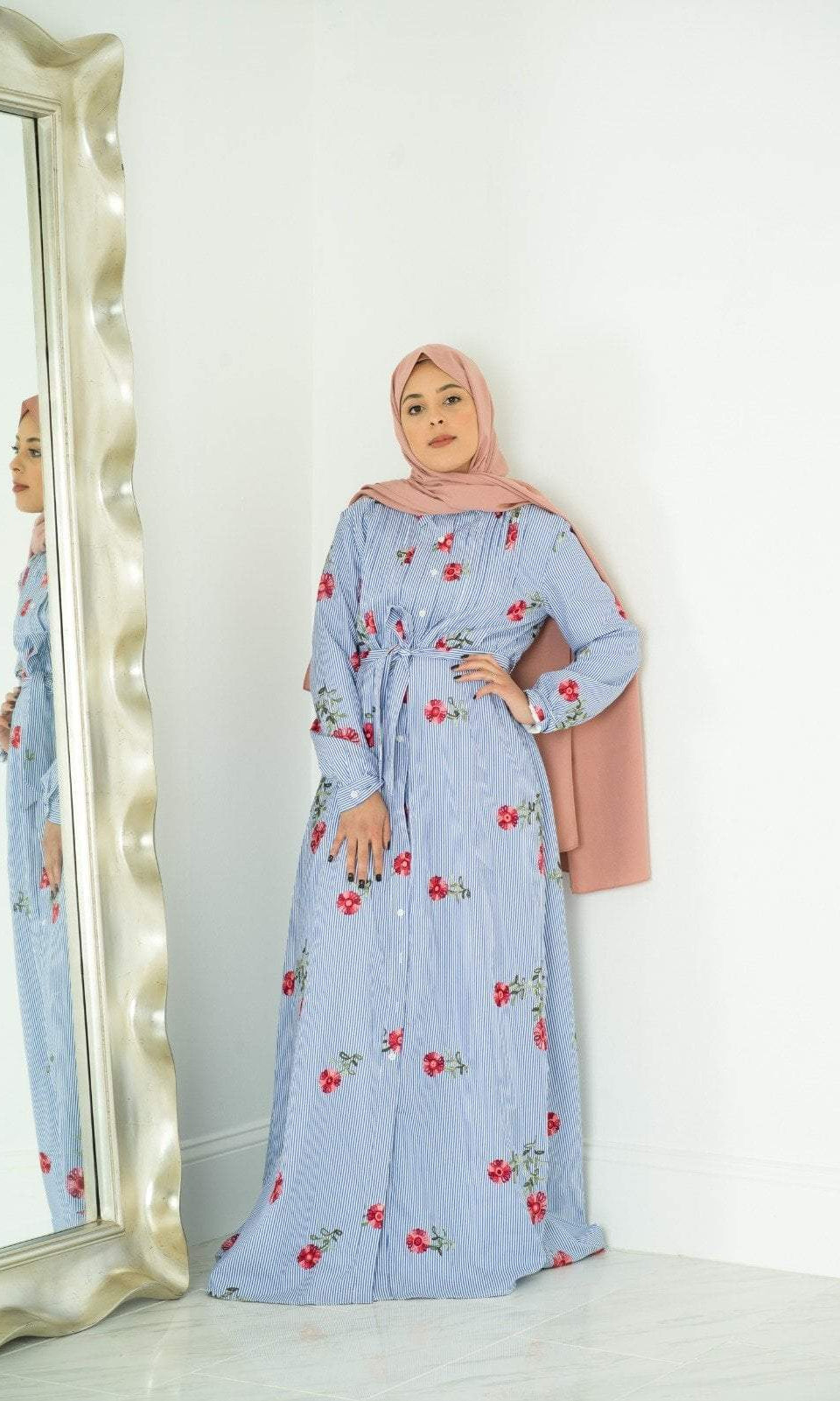 Flower printed maxi button down dress Kabayare