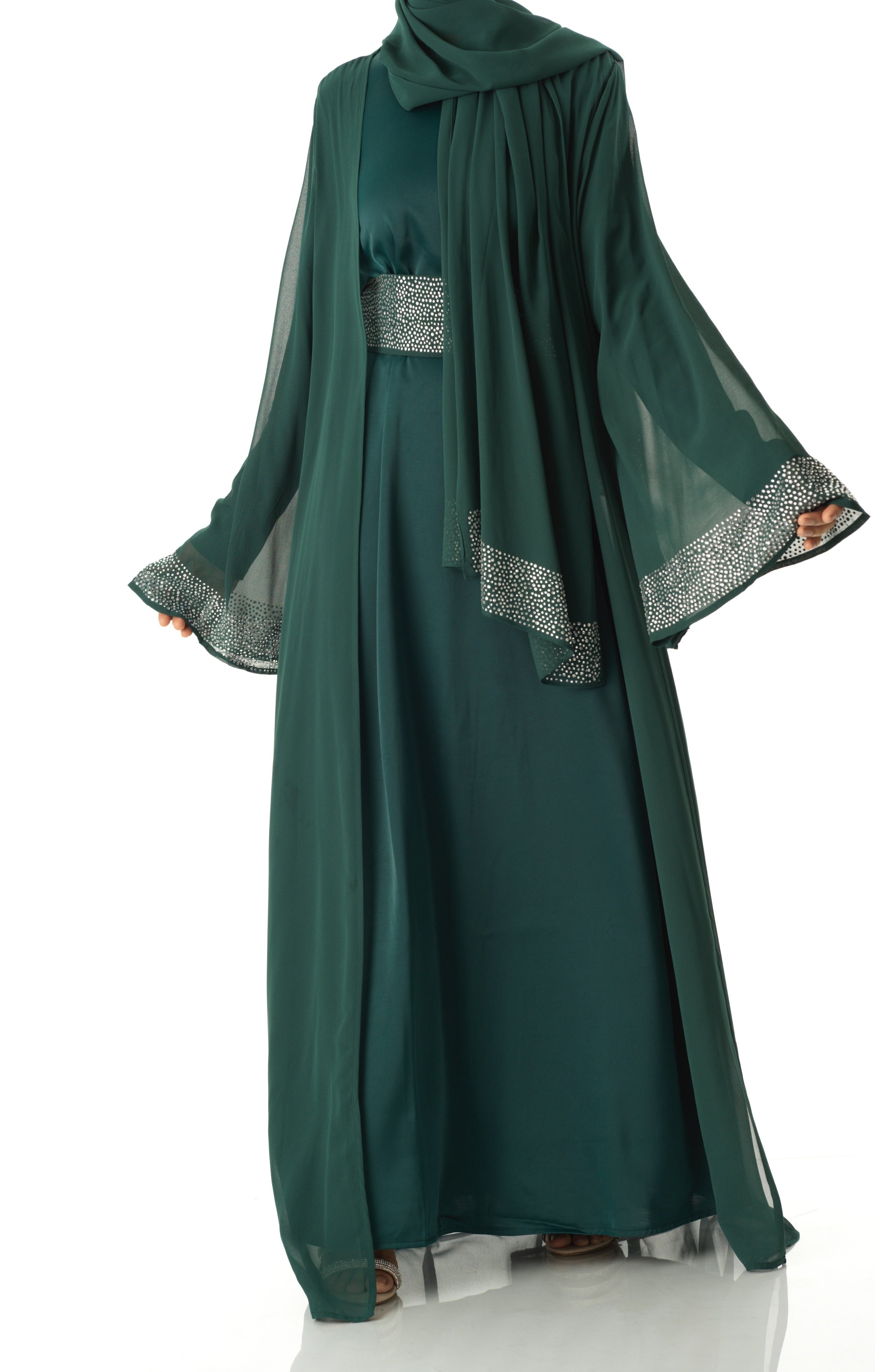 Forest Green Manal kimono abaya 4 -piece set Kabayare