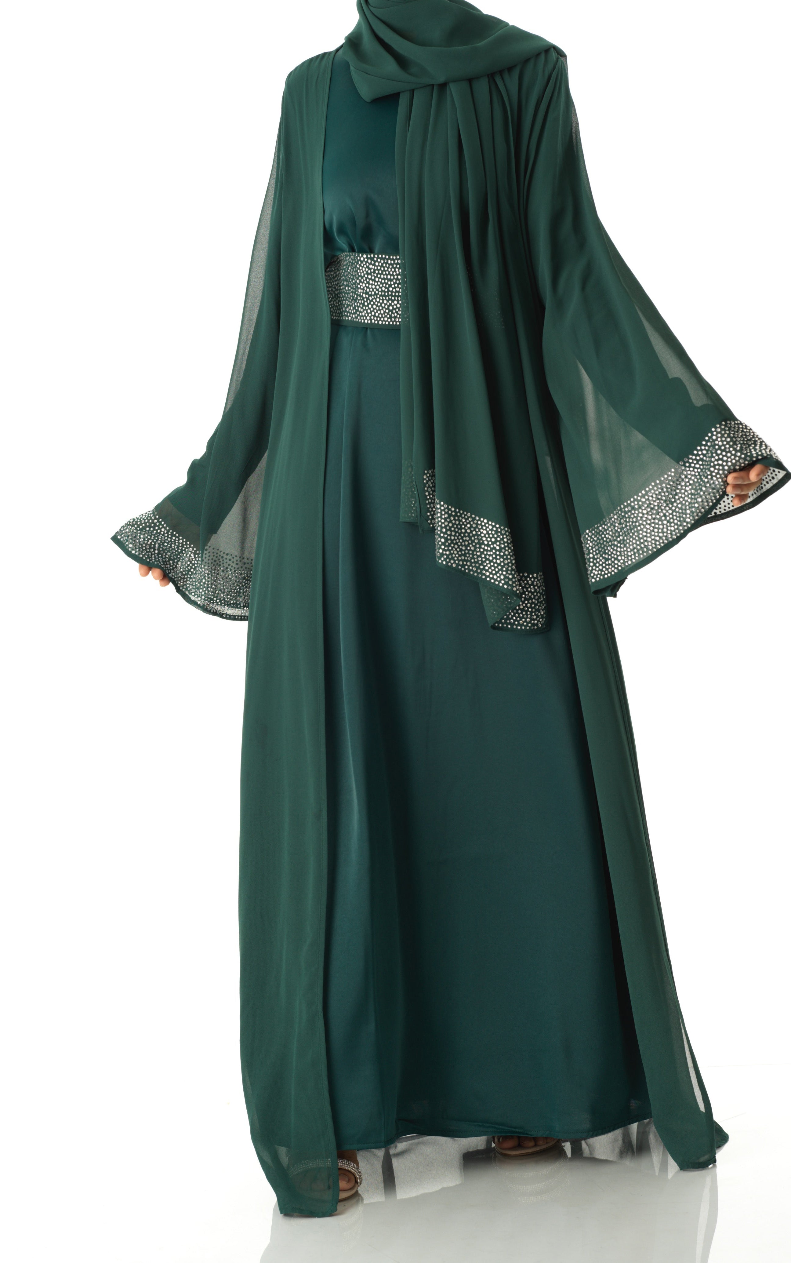 Forest Green Manal kimono abaya 4 -piece set Kabayare