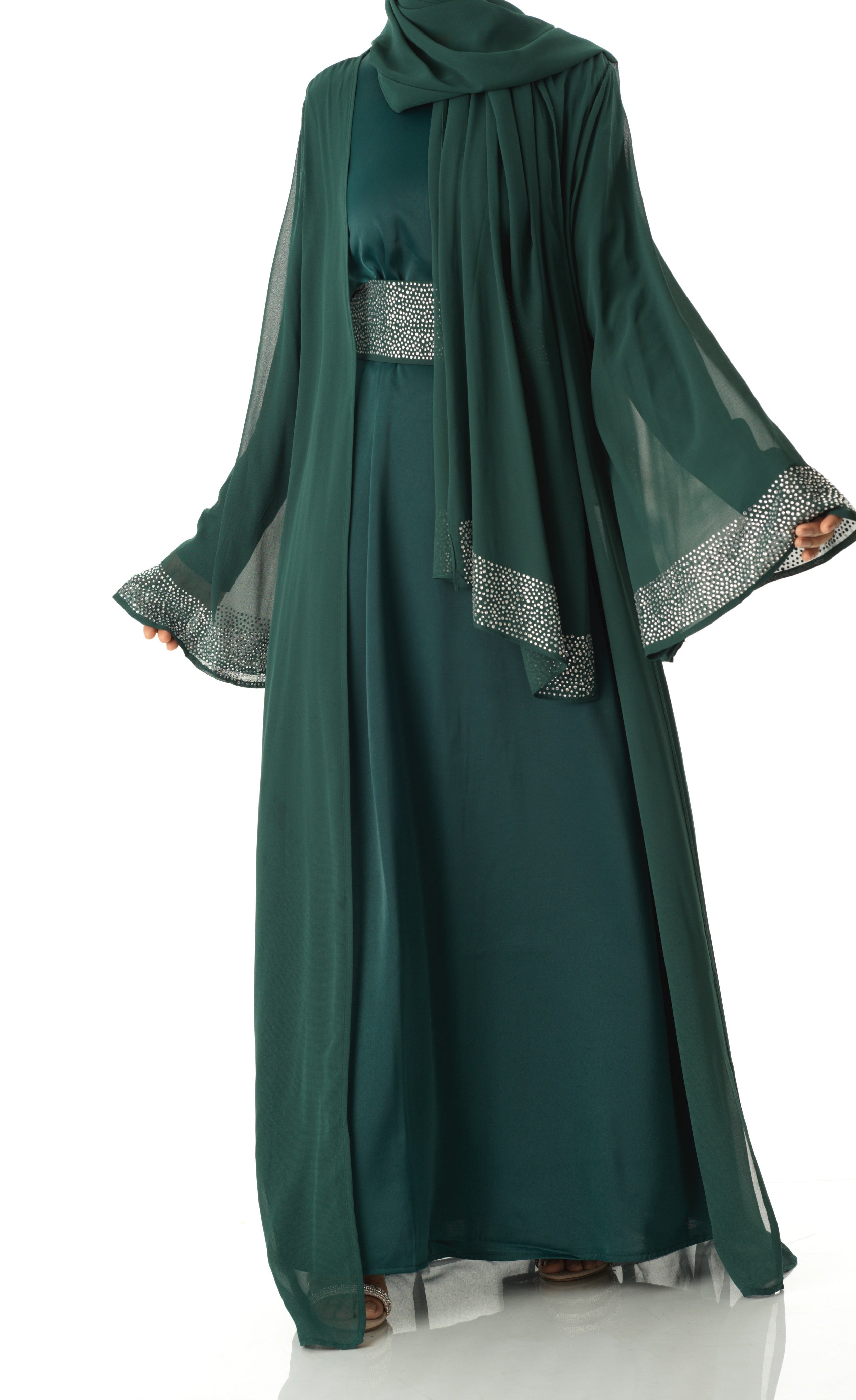 Forest Green Manal kimono abaya 4 -piece set Kabayare