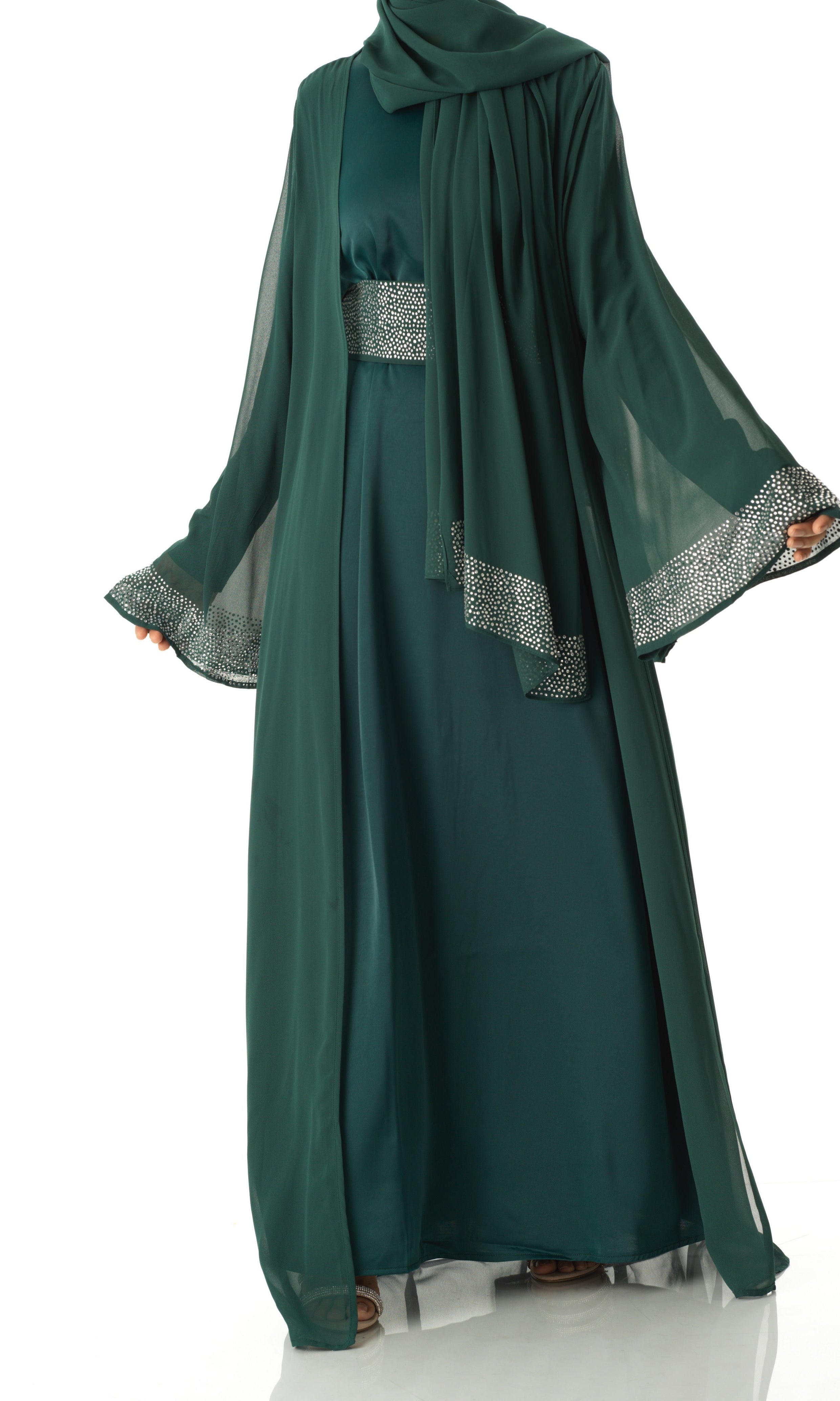 Forest Green Manal kimono abaya 4 -piece set Kabayare