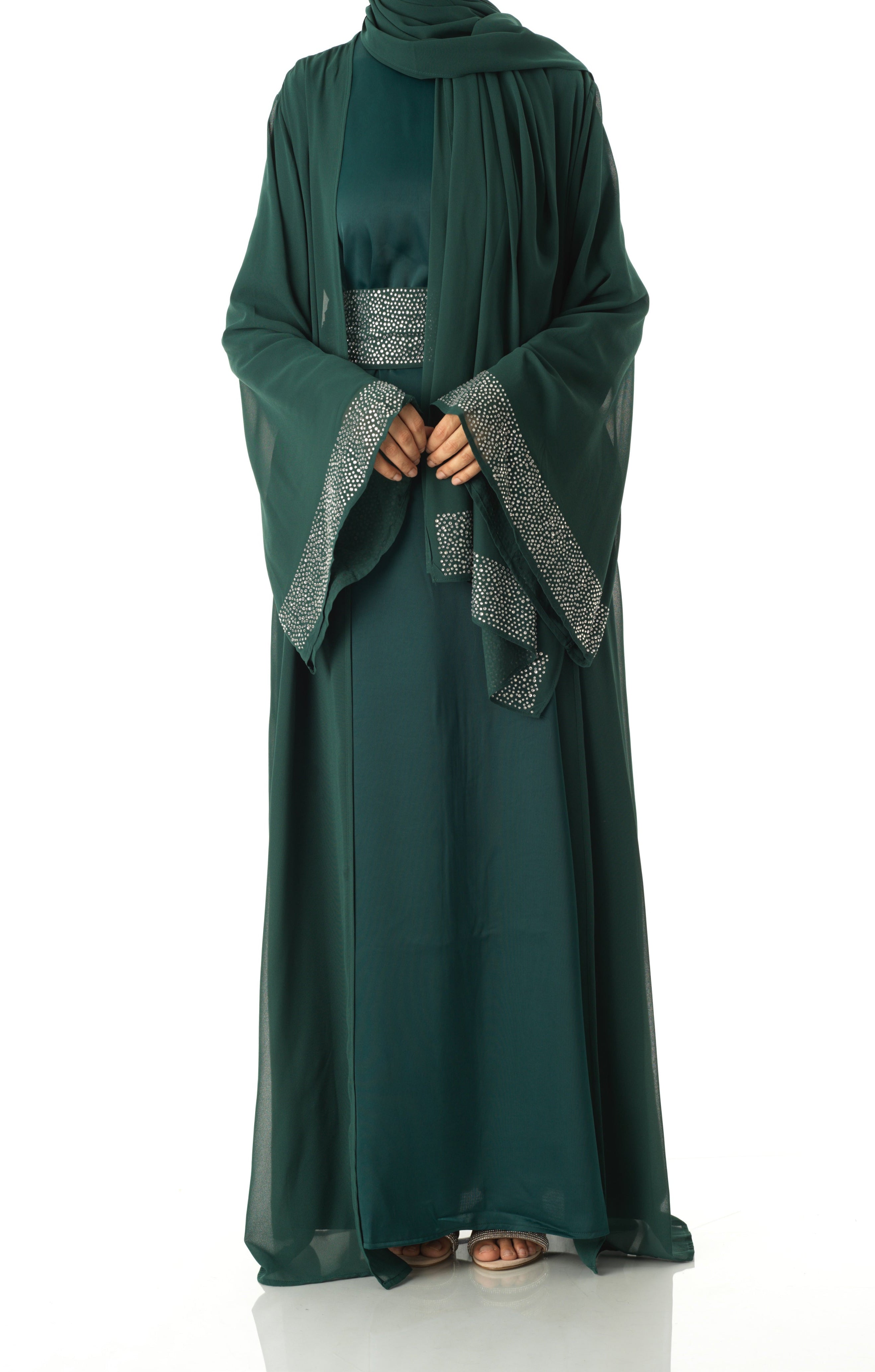 Forest Green Manal kimono abaya 4 -piece set Kabayare