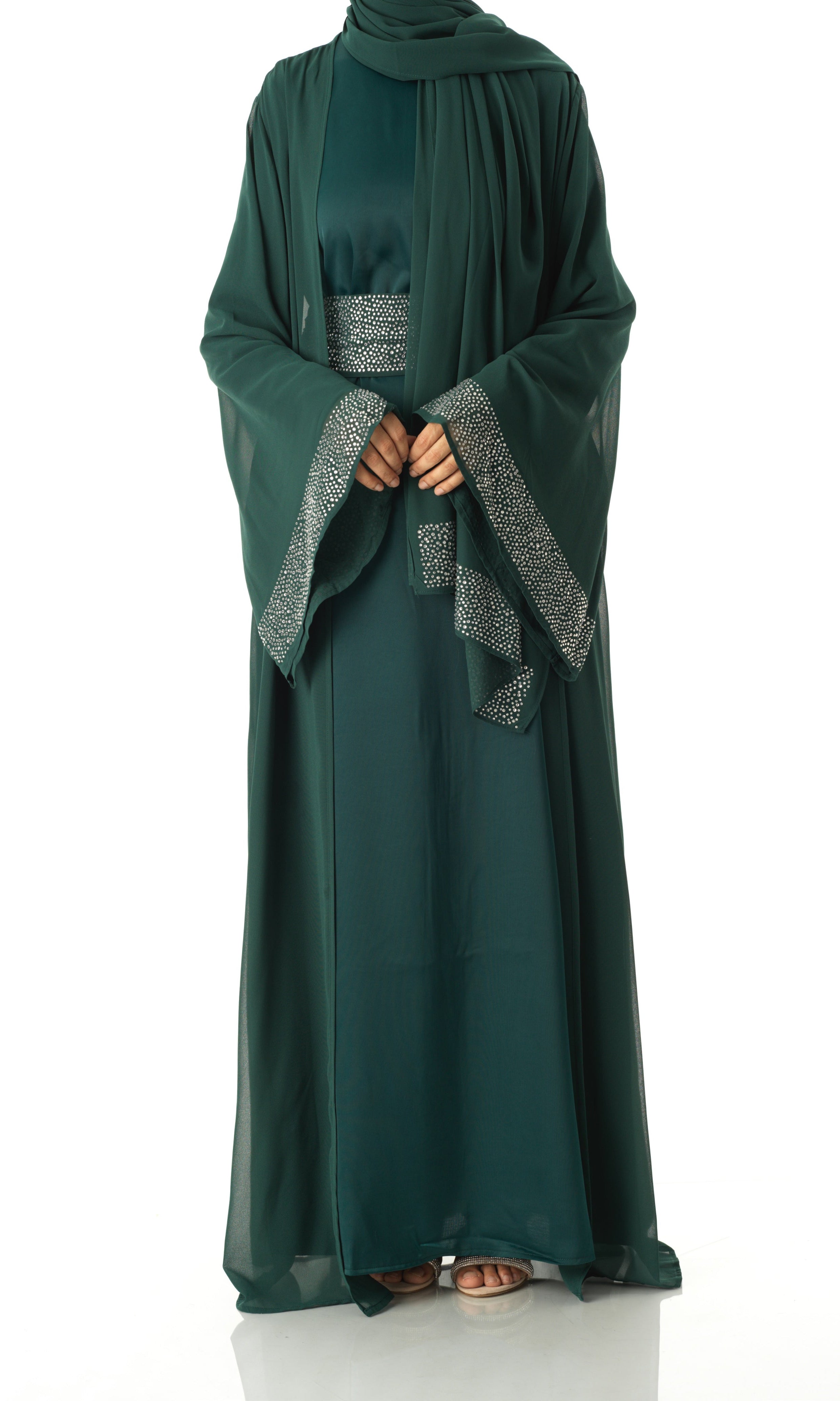 Forest Green Manal kimono abaya 4 -piece set Kabayare