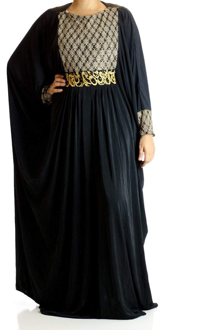 Goden Lace Butterfly Jersey Abaya Kabayare