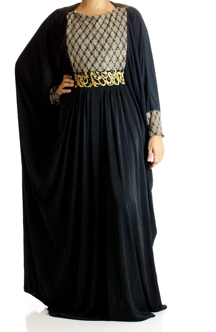 Goden Lace Butterfly Jersey Abaya Kabayare